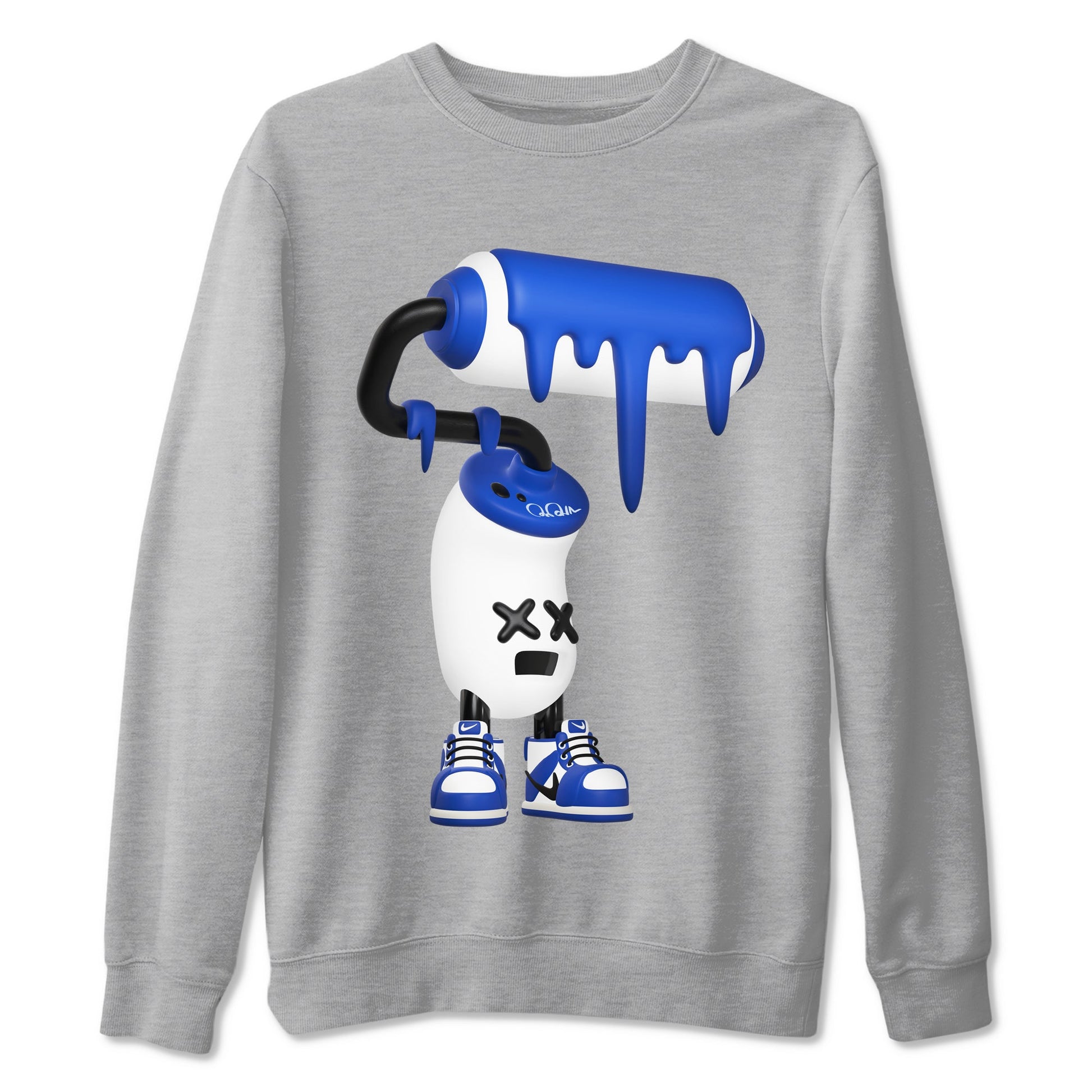 AJ1 Game Royal shirt to match jordans 3D Paint Roller sneaker tees Air Jordan 1 Game Royal SNRT Sneaker Release Tees unisex cotton Heather Grey 2 crew neck shirt
