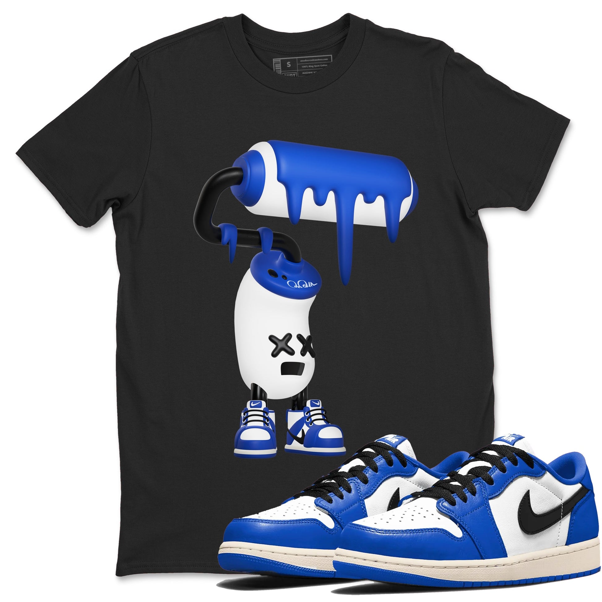AJ1 Game Royal shirt to match jordans 3D Paint Roller sneaker tees Air Jordan 1 Game Royal SNRT Sneaker Release Tees unisex cotton Black 1 crew neck shirt