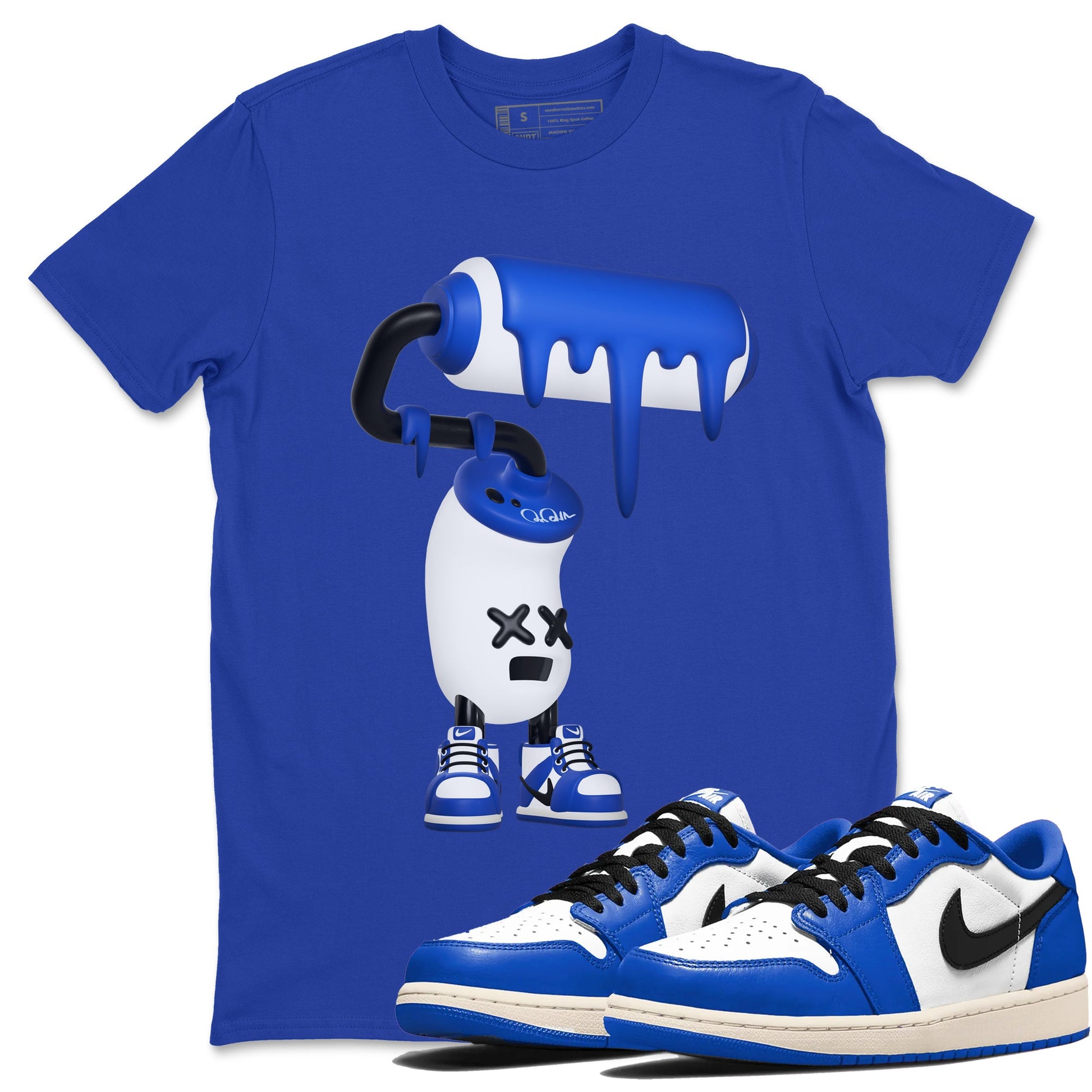 AJ1 Game Royal shirt to match jordans 3D Paint Roller sneaker tees Air Jordan 1 Game Royal SNRT Sneaker Release Tees unisex cotton Royal Blue 1 crew neck shirt