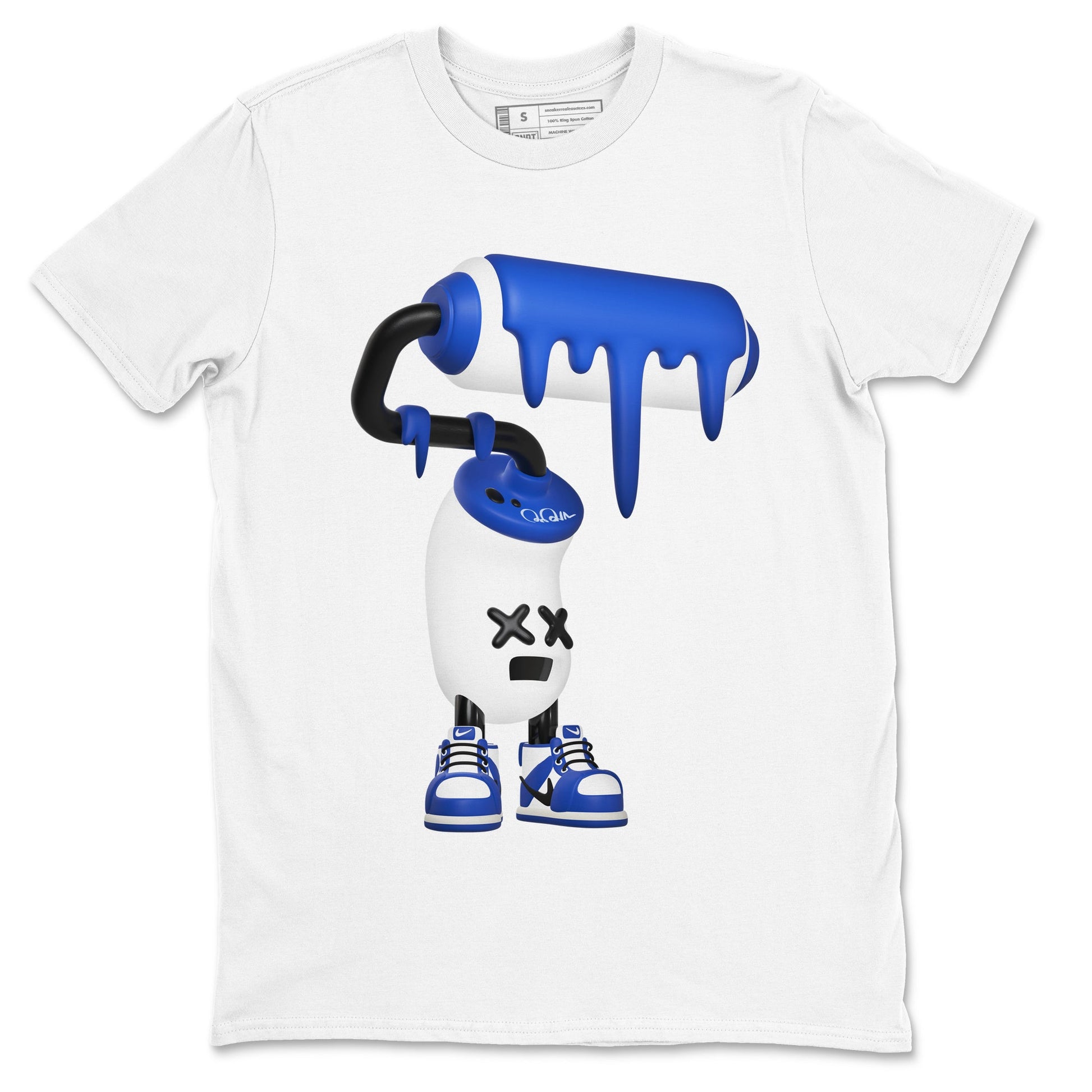 AJ1 Game Royal shirt to match jordans 3D Paint Roller sneaker tees Air Jordan 1 Game Royal SNRT Sneaker Release Tees unisex cotton White 2 crew neck shirt