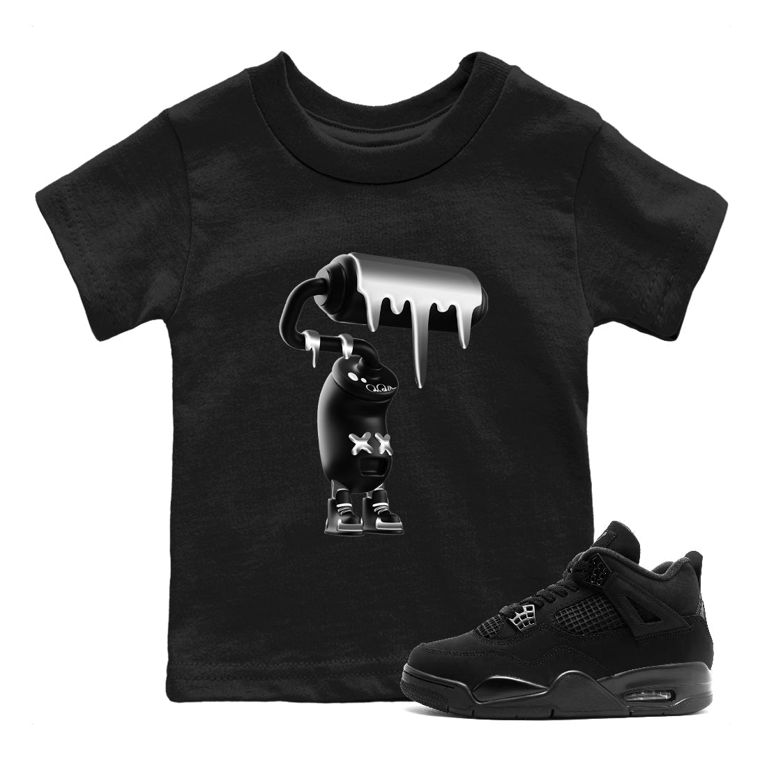 4s Black Cat Sneaker match tees – Sneaker Tees To Match Air Jordan 4 Black Cat Shoes – 3D Paint Roller Kids T-Shirt Black 1