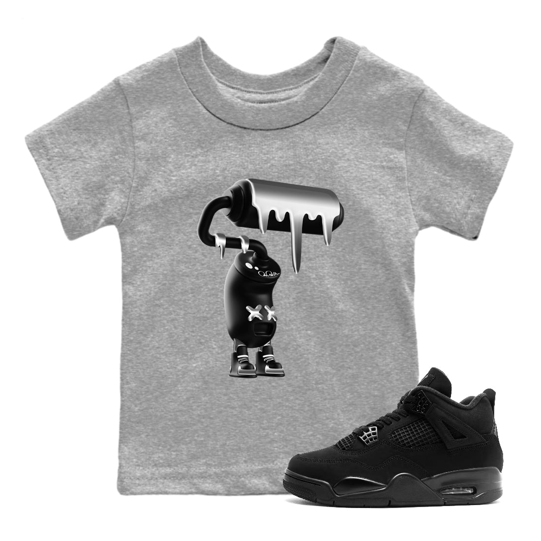 4s Black Cat Sneaker match tees – Sneaker Tees To Match Air Jordan 4 Black Cat Shoes – 3D Paint Roller Kids T-Shirt Heather Grey 1
