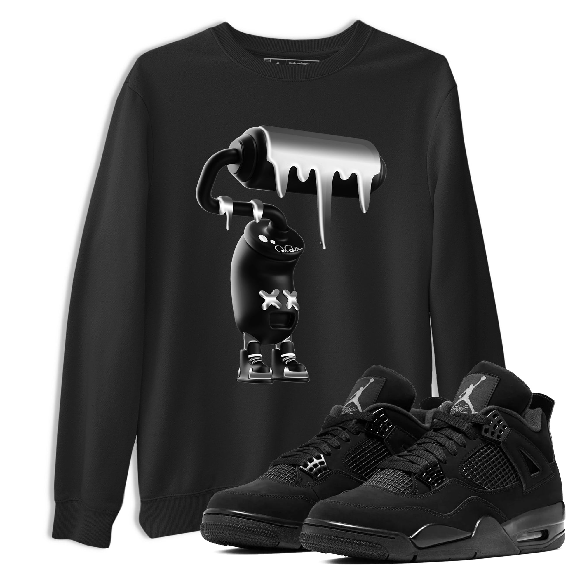 4s Black Cat Sneaker match tees – Sneaker Tees To Match Air Jordan 4 Black Cat Shoes – 3D Paint Roller Tee Black 1