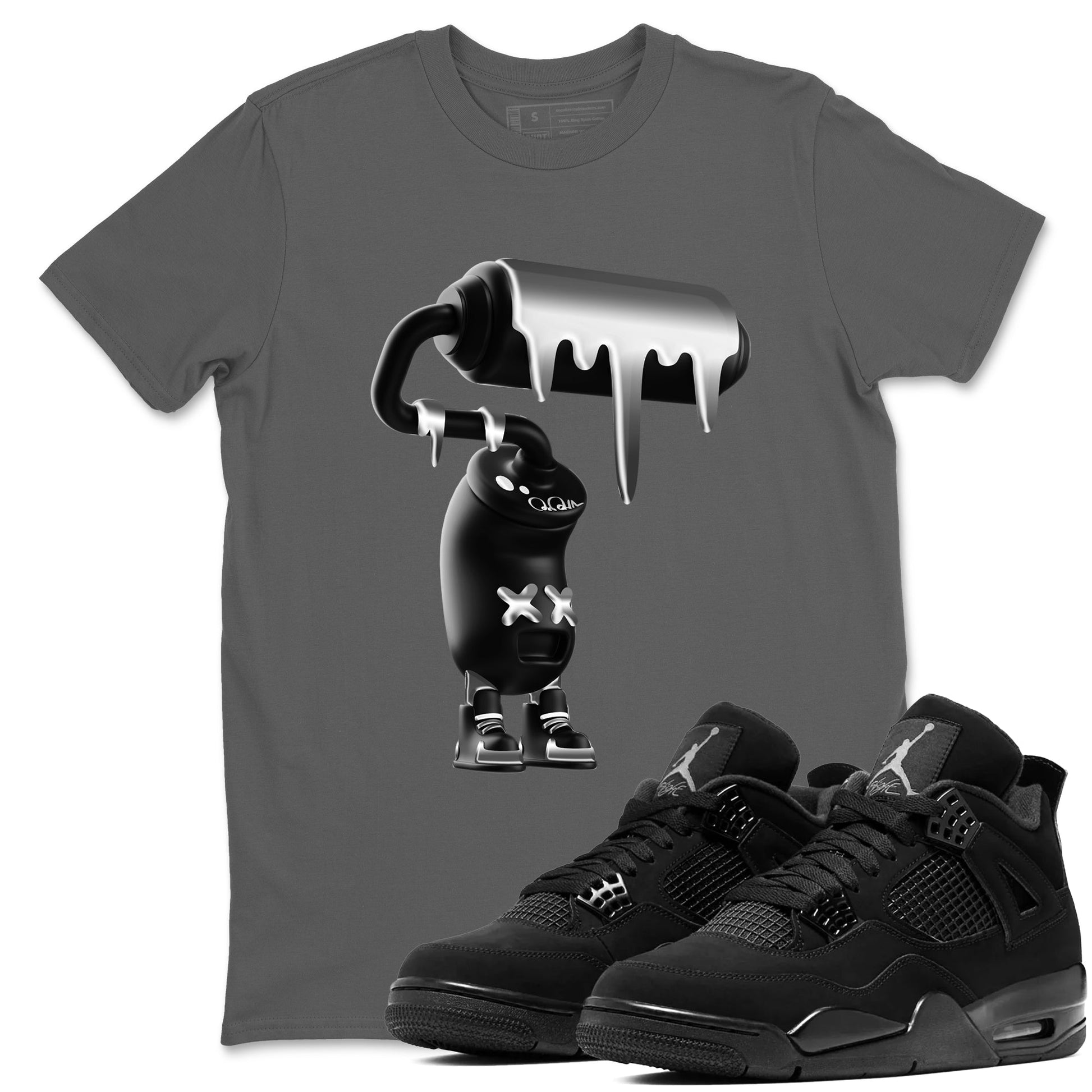 4s Black Cat Sneaker match tees – Sneaker Tees To Match Air Jordan 4 Black Cat Shoes – 3D Paint Roller Tee Cool Grey 1