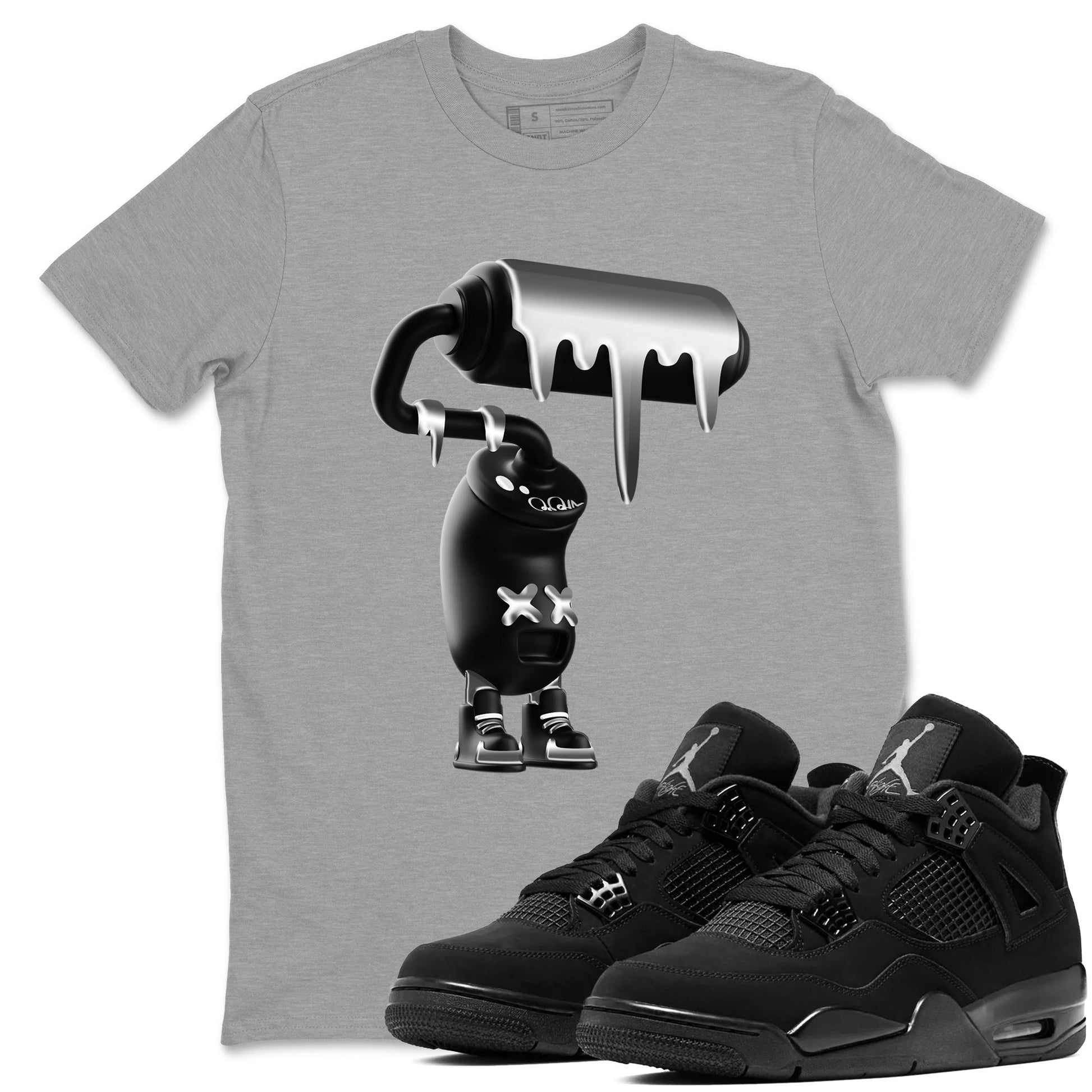 4s Black Cat Sneaker match tees – Sneaker Tees To Match Air Jordan 4 Black Cat Shoes – 3D Paint Roller Tee Heather Grey 1