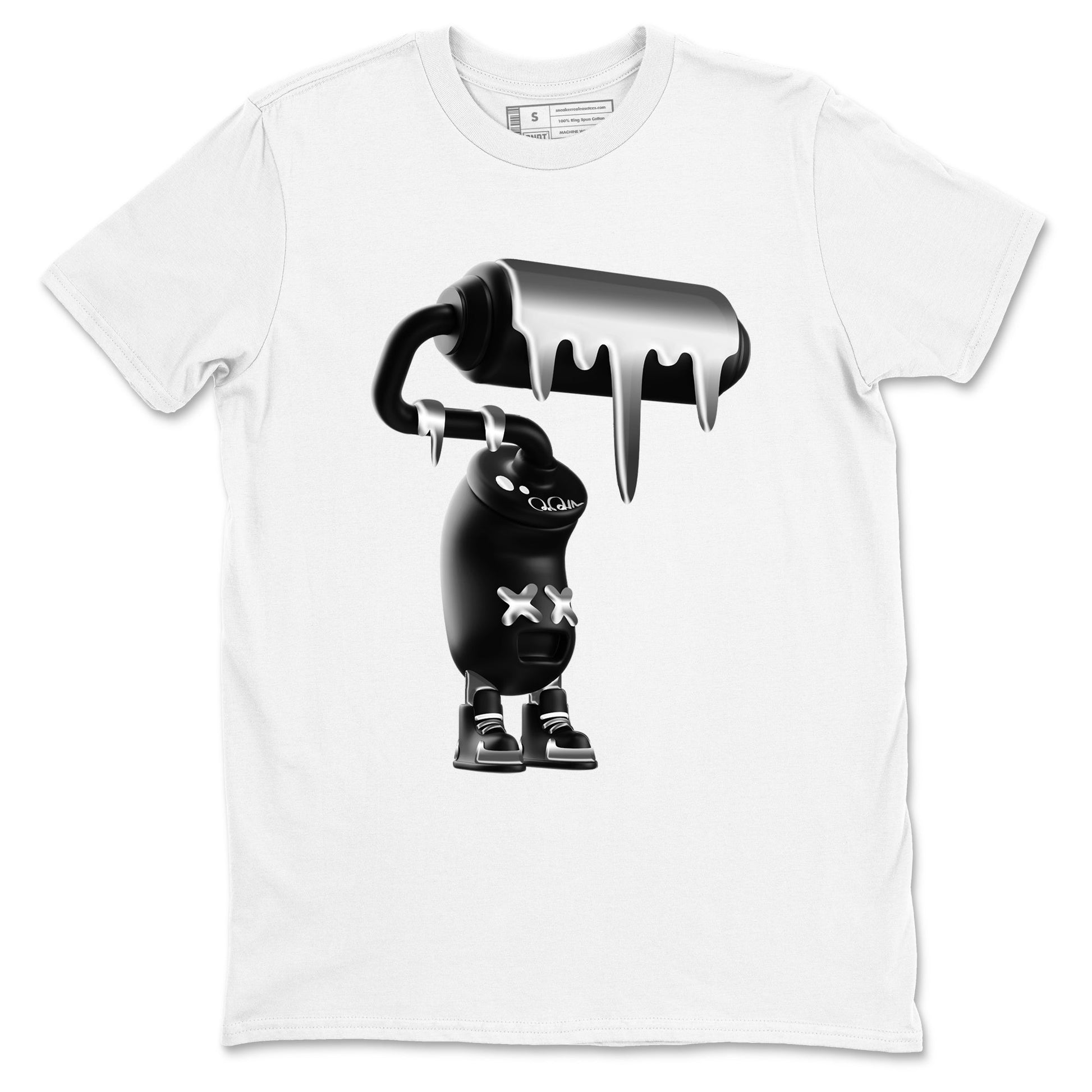 4s Black Cat Sneaker match tees – Sneaker Tees To Match Air Jordan 4 Black Cat Shoes – 3D Paint Roller Tee White 2