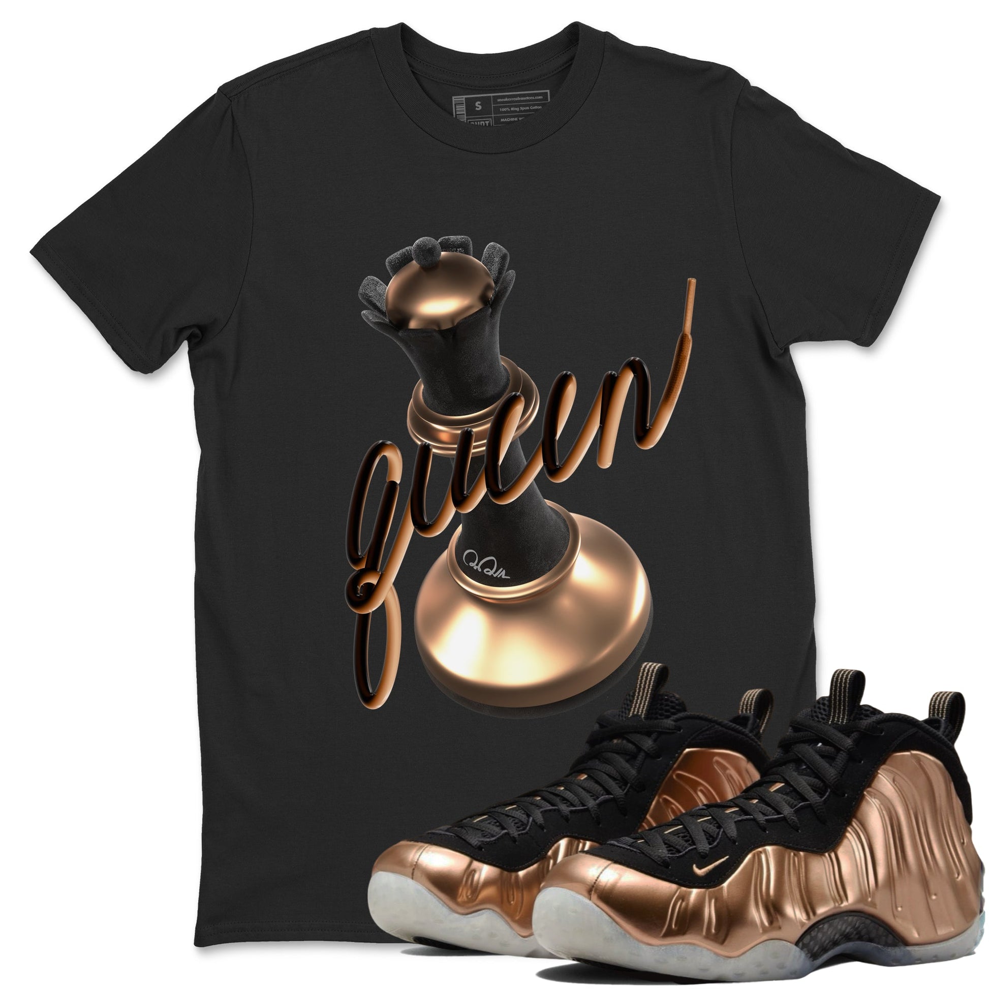 Foams One Metallic Copper shirts to match jordans 3D Queen sneaker match tees Air Foamposite One Metallic Copper match shoes to clothes SNRT Sneaker Tees unisex cotton Black 1 shirts