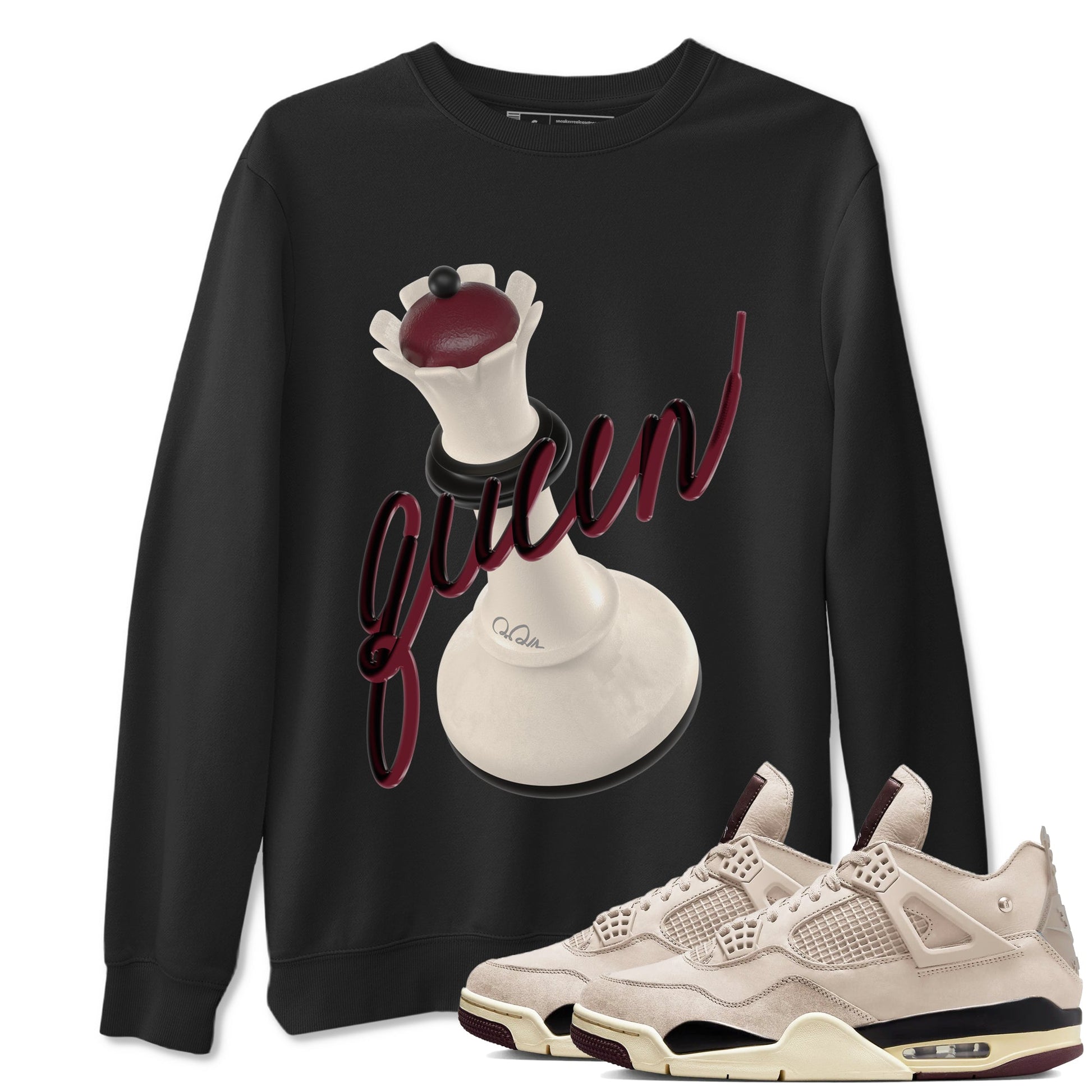 4s A Ma Maniere x Fossil Stone shirts to match jordans 3D Queen sneaker match tees Air Jordan 4 A Ma Maniere x Fossil Stone match shoes to clothes SNRT Sneaker Tees unisex cotton Black 1 shirts