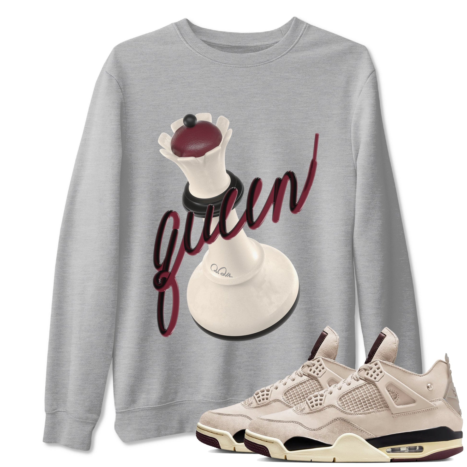 4s A Ma Maniere x Fossil Stone shirts to match jordans 3D Queen sneaker match tees Air Jordan 4 A Ma Maniere x Fossil Stone match shoes to clothes SNRT Sneaker Tees unisex cotton Heather Grey 1 shirts