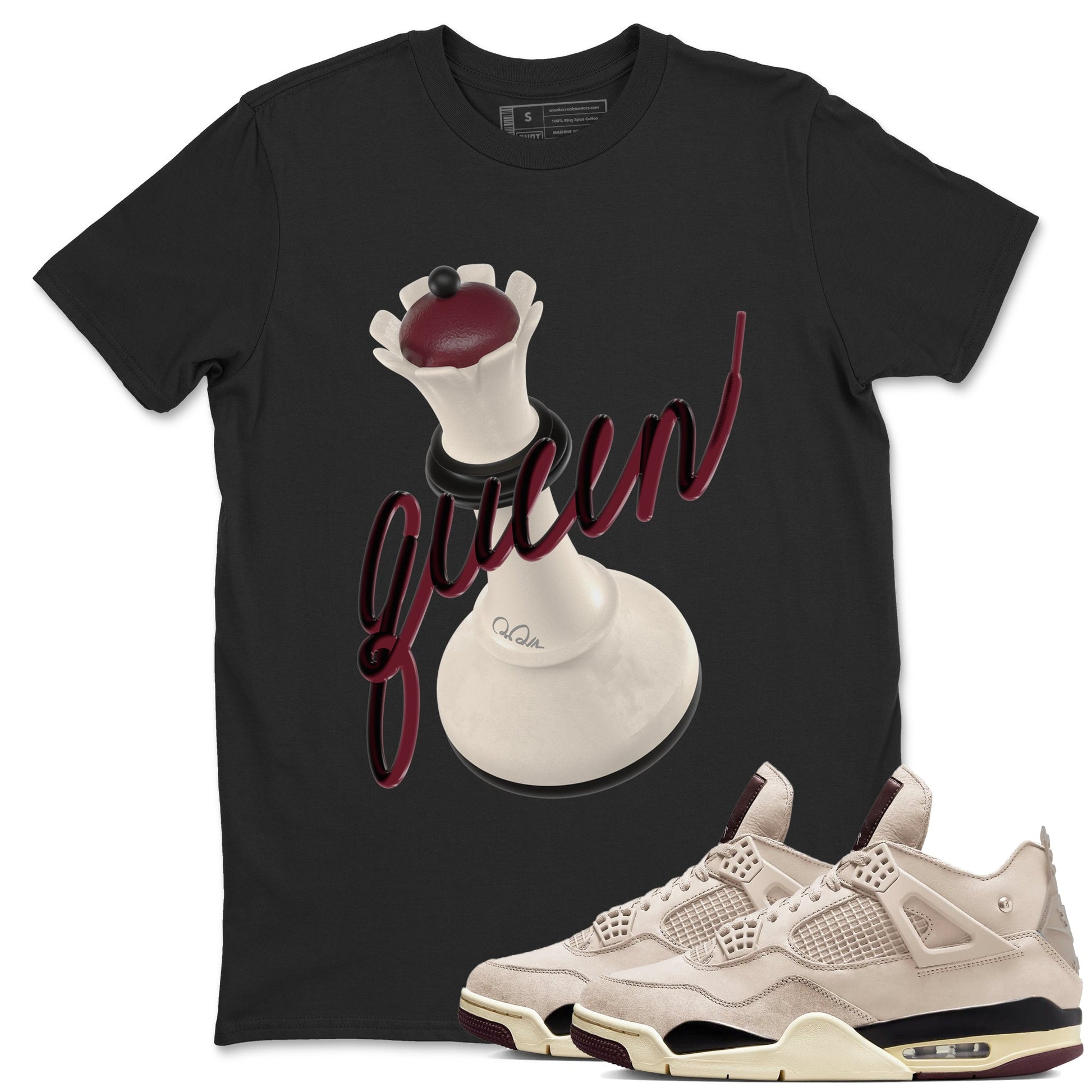 4s A Ma Maniere x Fossil Stone shirts to match jordans 3D Queen sneaker match tees Air Jordan 4 A Ma Maniere x Fossil Stone match shoes to clothes SNRT Sneaker Tees unisex cotton Black 1 shirts