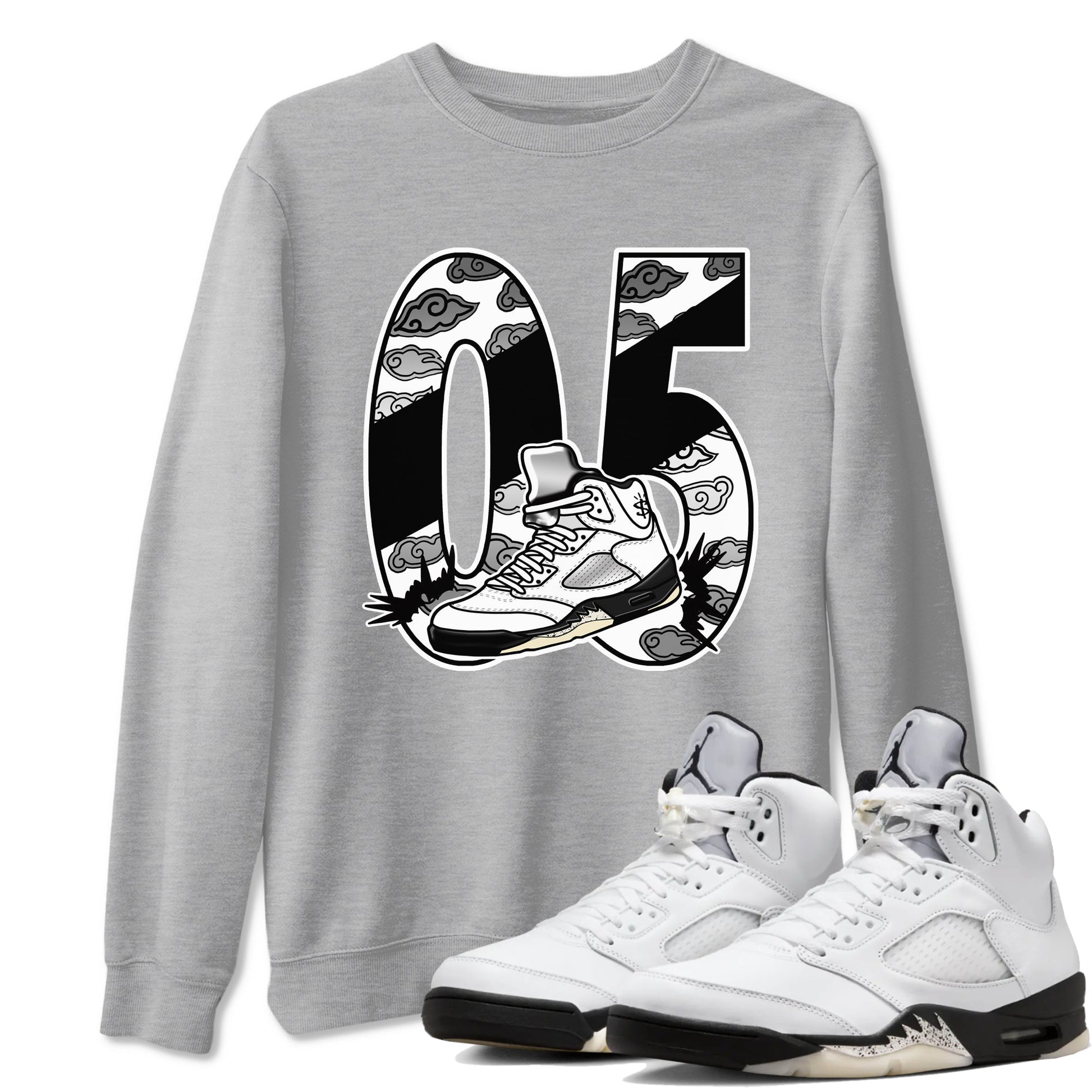 5s White Black shirts to match jordans Aggressive Dribble sneaker match tees Air Jordan 5 Retro White Black match shoes to clothes SNRT Sneaker Tees unisex cotton Heather Grey 1 shirts