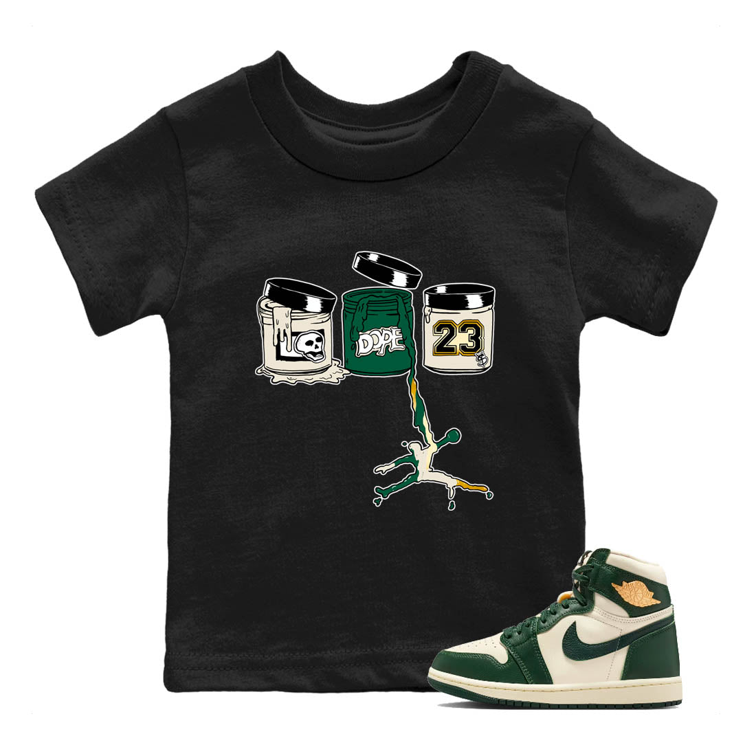 Sneaker Threads – Sneaker Tees To Match Air Jordan 1 Pro Green – Jordan Paint Youth Graphic Tee Black 1. Perfect for Jordan releases 2025 colorways.
