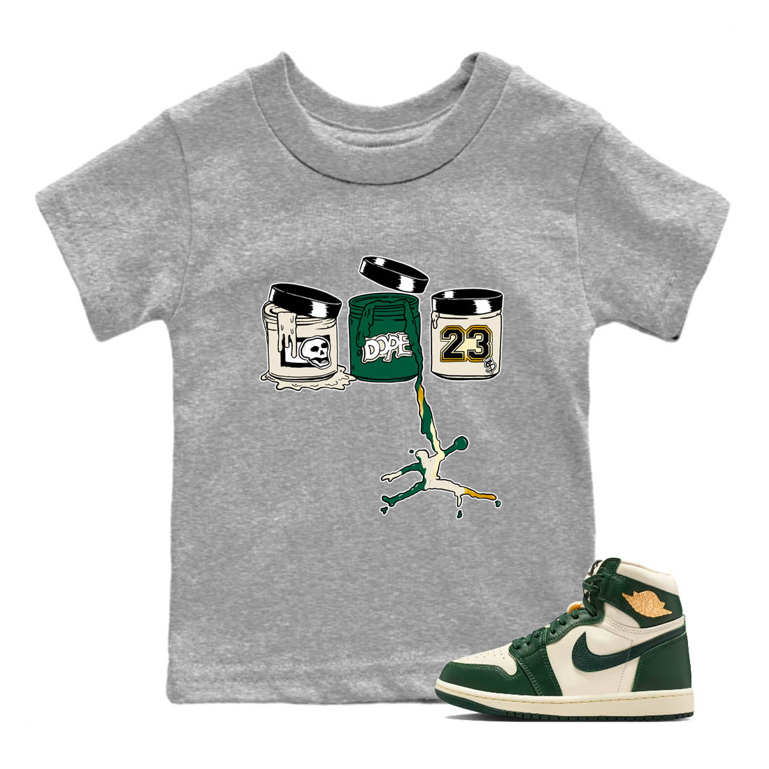 Sneaker Threads – Sneaker Tees To Match Air Jordan 1 Pro Green – Jordan Paint Youth Graphic Tee Heather Grey 1. Perfect for Jordan releases 2025 colorways.