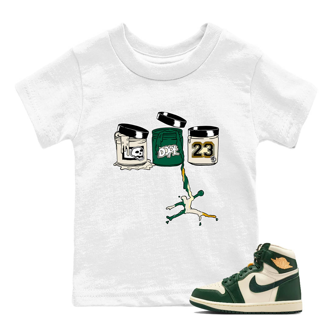 Sneaker Threads – Sneaker Tees To Match Air Jordan 1 Pro Green – Jordan Paint Youth Graphic Tee White 1. Perfect for Jordan releases 2025 colorways.