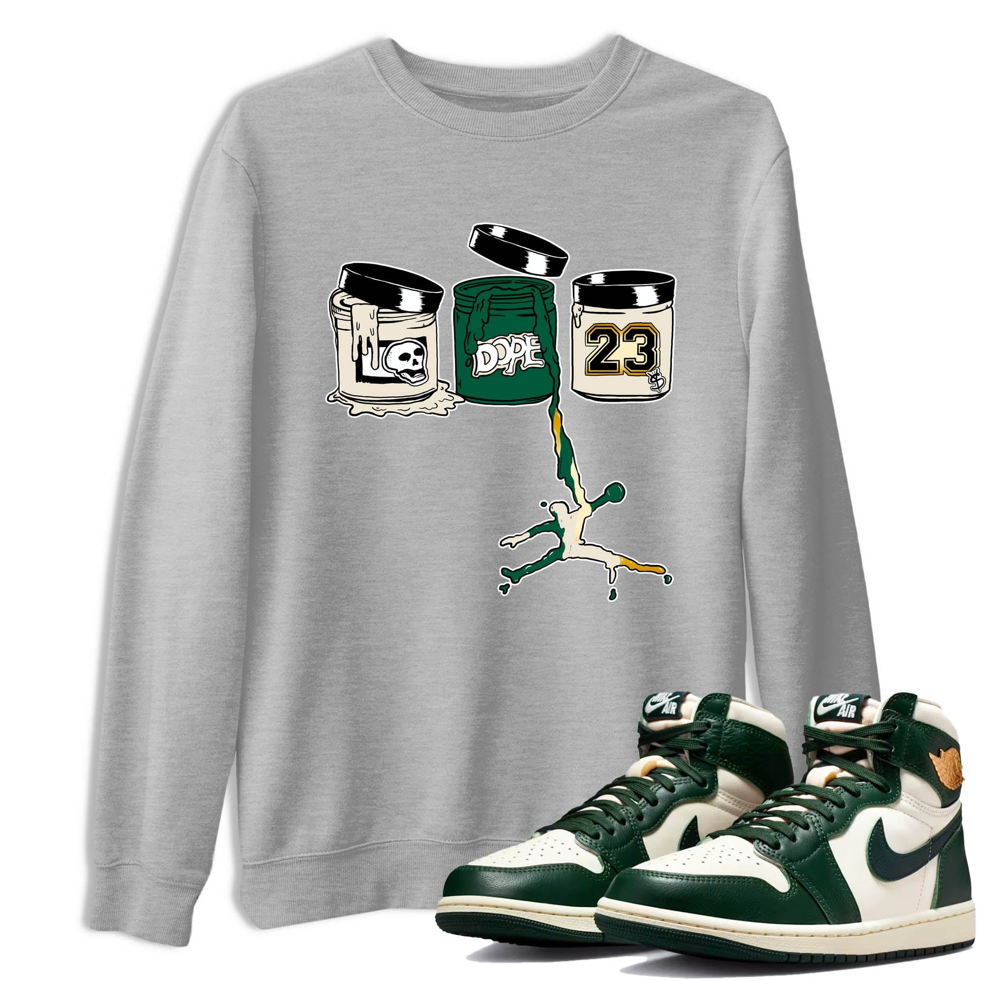 Sneaker Threads – Sneaker Tees To Match Air Jordan 1 Pro Green – Jordan Paint Graphic Tee Heather Grey 1. Perfect for Jordan releases 2025 colorways.