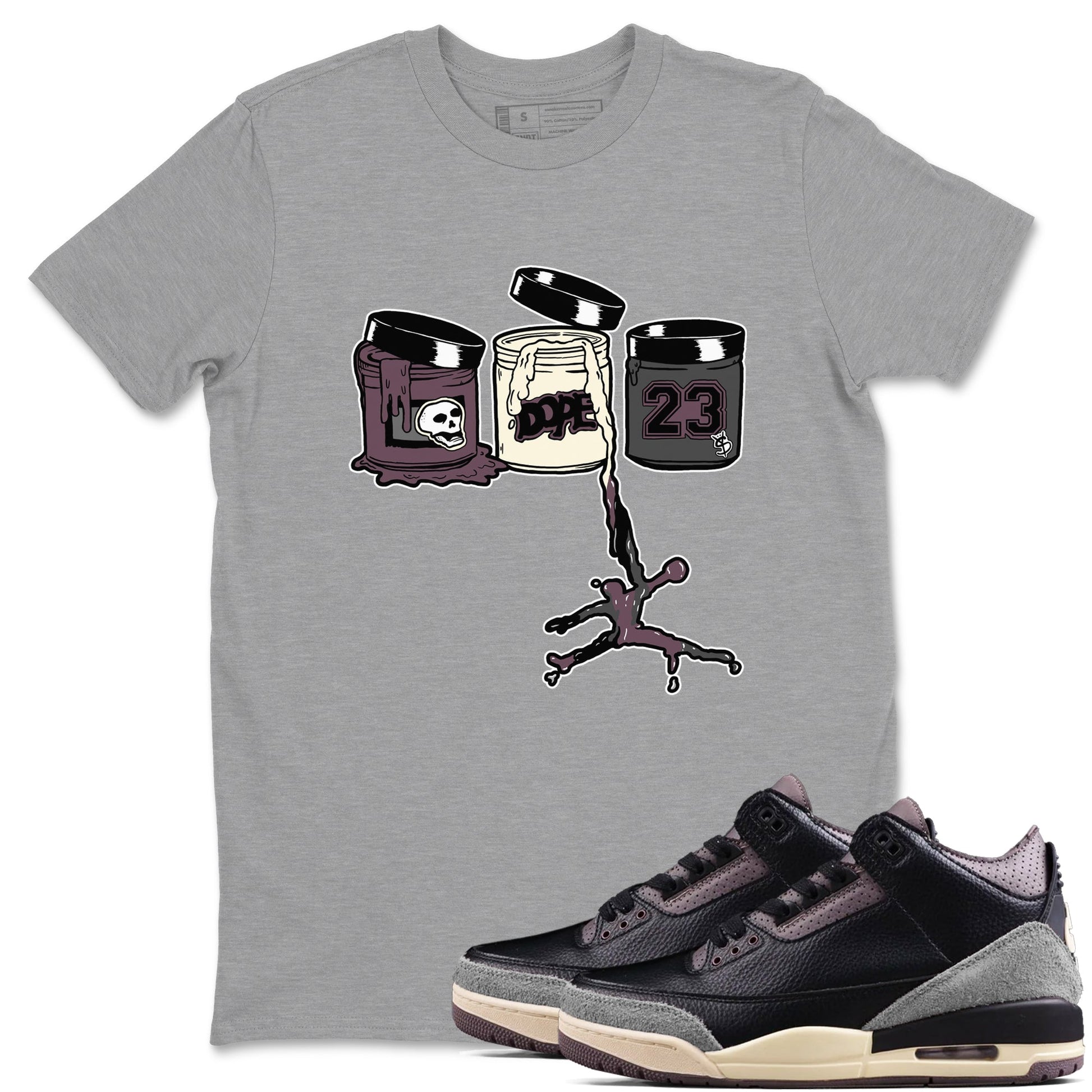 3s A Ma Maniere x Black Shirts To Match Jordans Jordan Paint sneaker match tees Air Jordan 3 A Ma Maniere x Black And Flat Pewter T-Shirt SNRT Sneake Sneaker Release Tees unisex cotton Heather Grey 1 crew neck shirts
