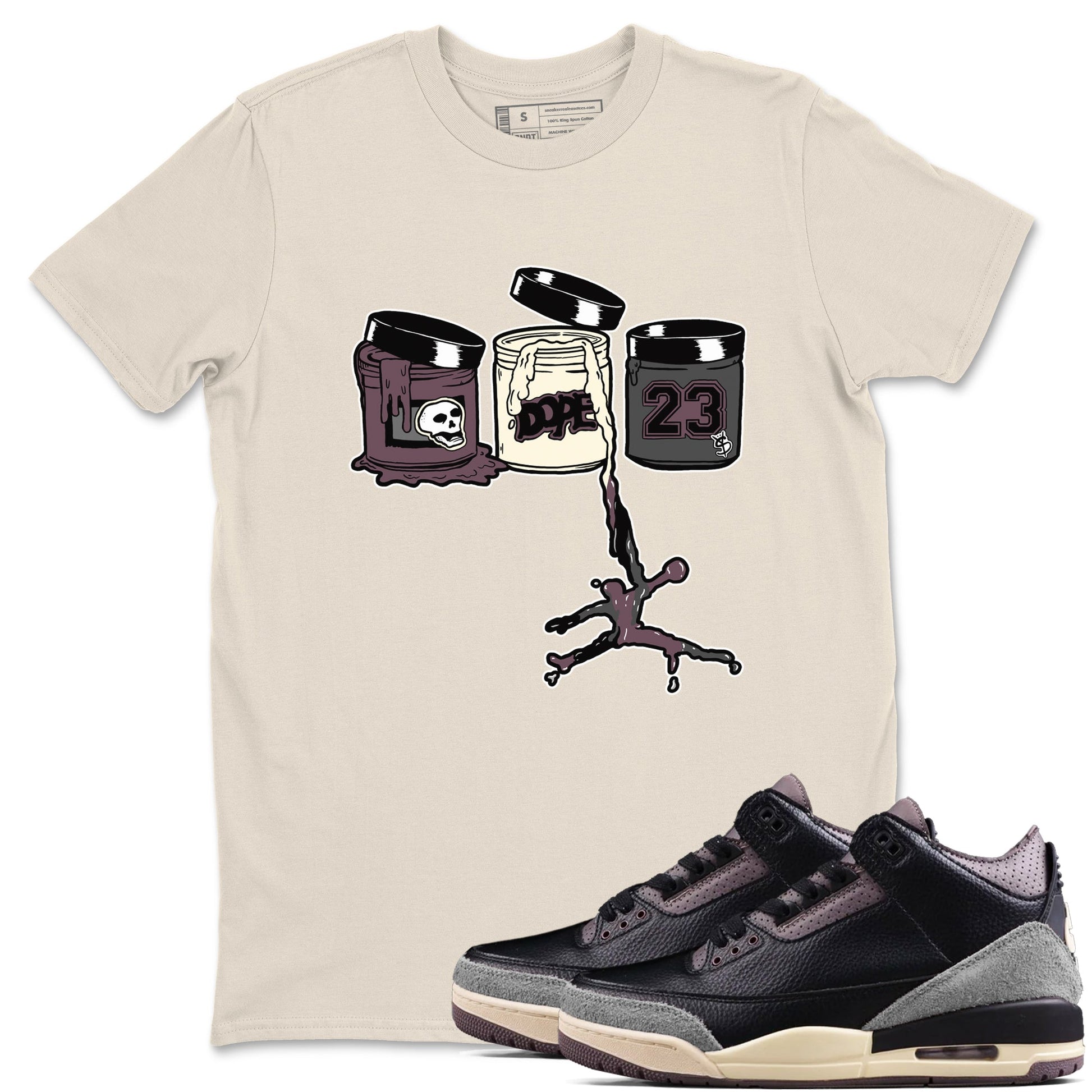 3s A Ma Maniere x Black Shirts To Match Jordans Jordan Paint sneaker match tees Air Jordan 3 A Ma Maniere x Black And Flat Pewter T-Shirt SNRT Sneake Sneaker Release Tees unisex cotton Natural 1 crew neck shirts