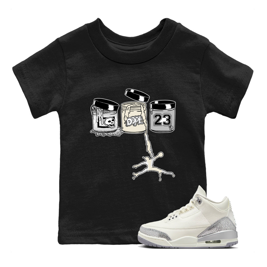 3s Sail and Cement Grey shirts to match jordans Jordan Paint sneaker match tees Air Jordan 3 Retro Sail and Cement Grey match shoes to clothes SNRT Sneaker Tees Youth Baby Black 1 tee