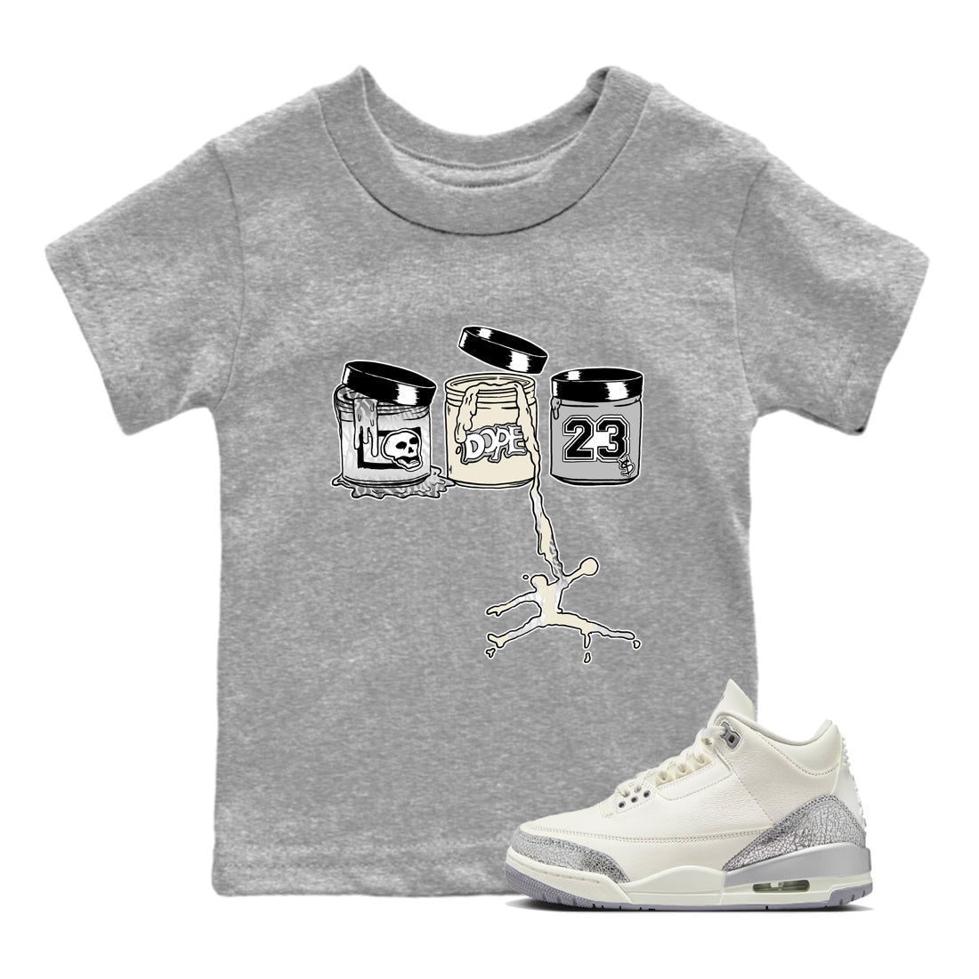 3s Sail and Cement Grey shirts to match jordans Jordan Paint sneaker match tees Air Jordan 3 Retro Sail and Cement Grey match shoes to clothes SNRT Sneaker Tees Youth Baby Heather Grey 1 tee
