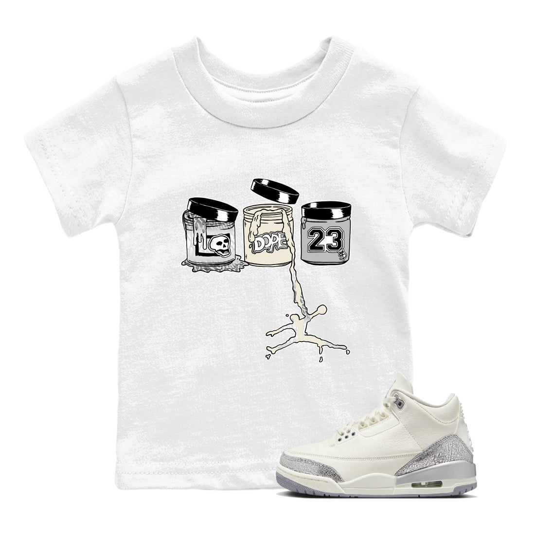 3s Sail and Cement Grey shirts to match jordans Jordan Paint sneaker match tees Air Jordan 3 Retro Sail and Cement Grey match shoes to clothes SNRT Sneaker Tees Youth Baby White 1 tee