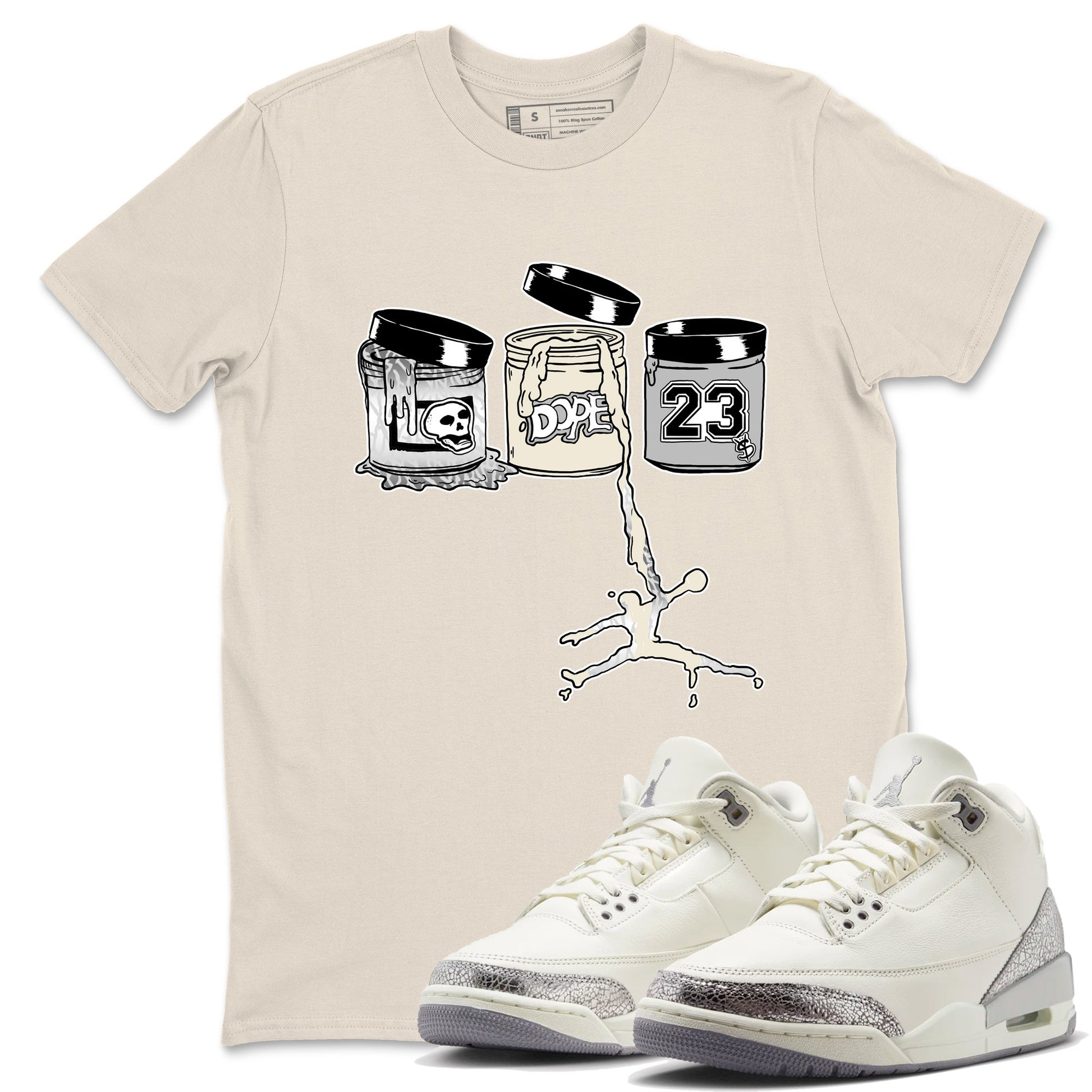3s Sail and Cement Grey shirts to match jordans Jordan Paint sneaker match tees Air Jordan 3 Retro Sail and Cement Grey match shoes to clothes SNRT Sneaker Tees unisex cotton Natural 1 shirts