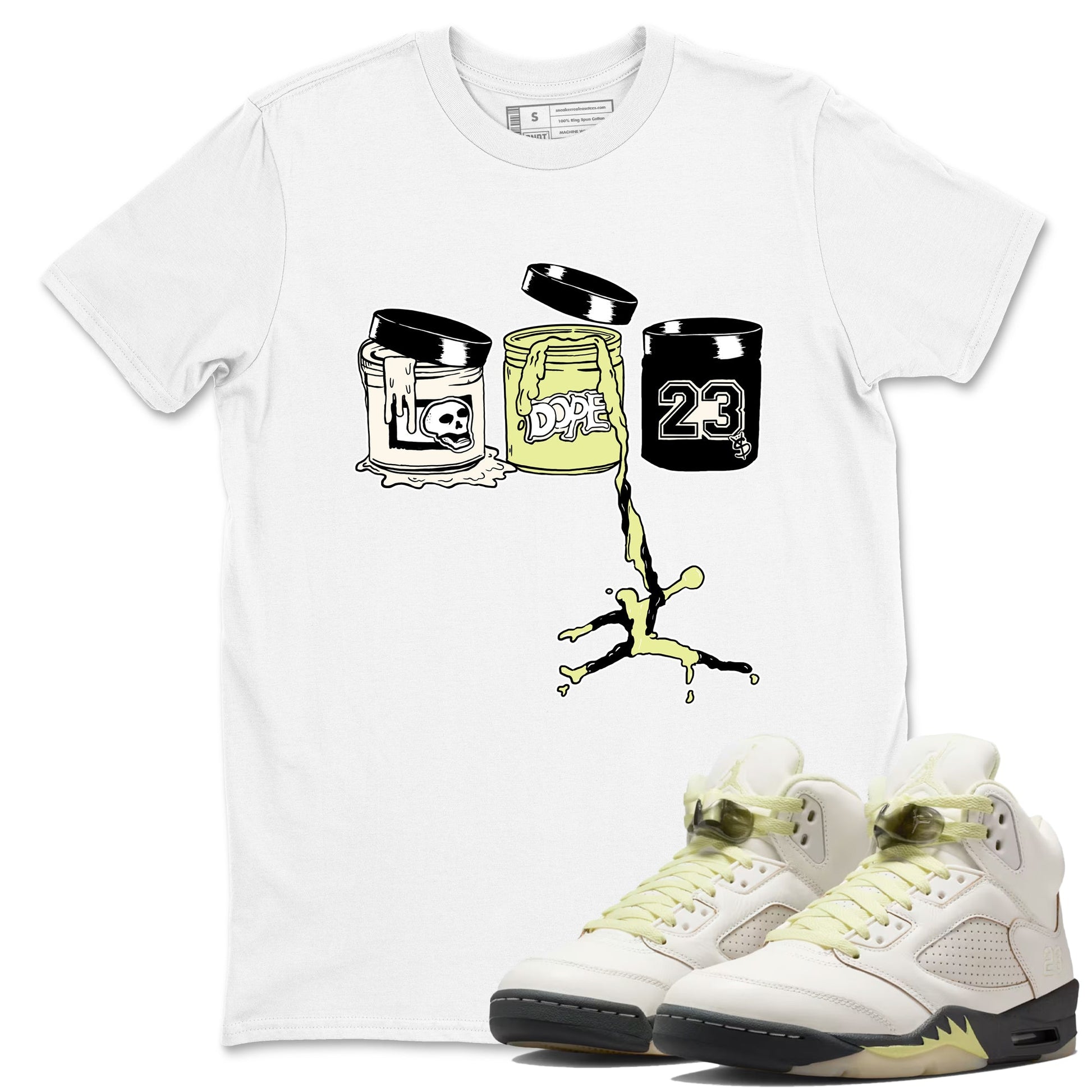 Sneaker match tees – Sneaker Tees To Match Air Jordan 5 Luminous Green Shoes – Jordan Paint Tee White 1