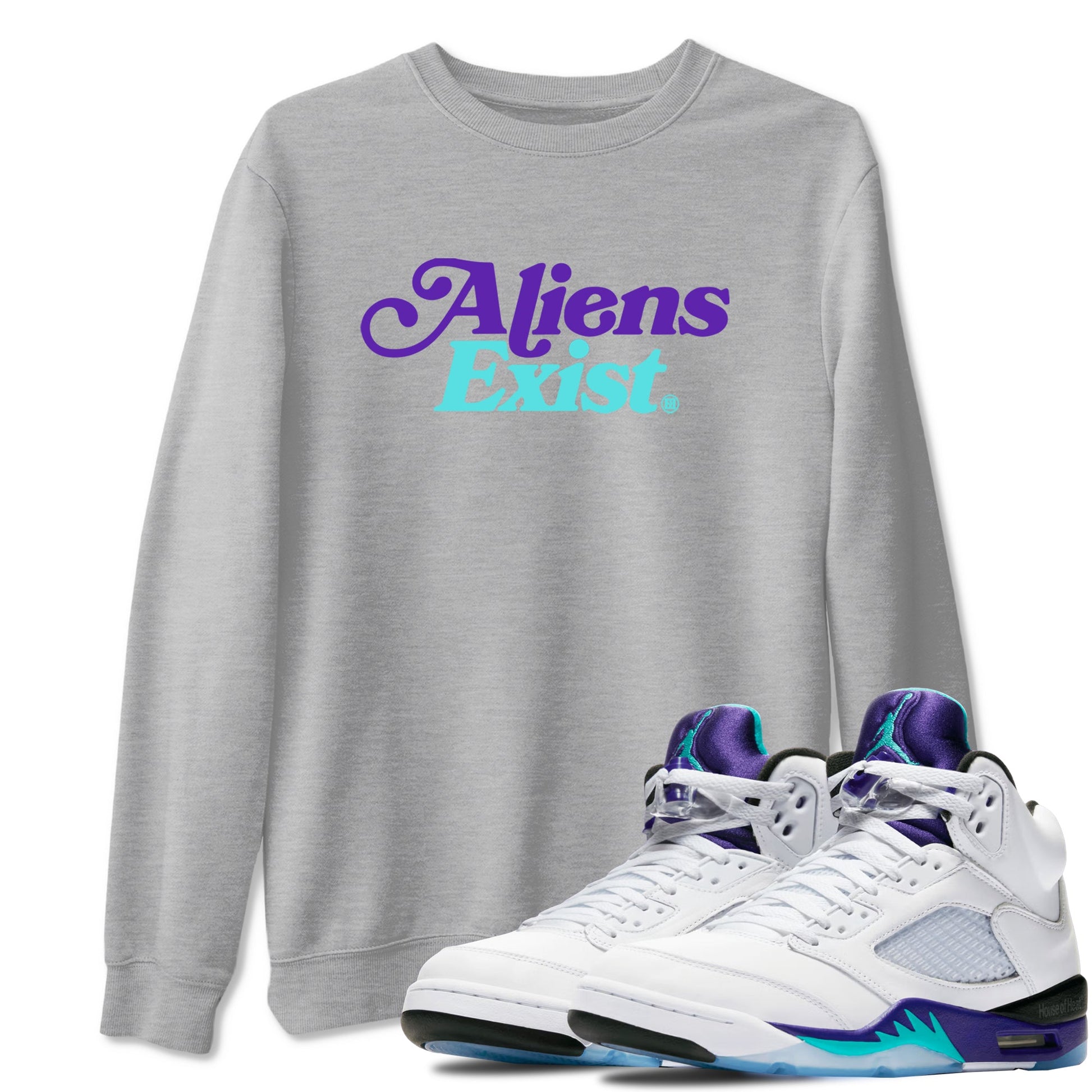 5s Grape shirts to match jordans Alien Exist best t shirts to wear with jordans AJ 5 OG Grape match shoes to clothes SNRT Sneaker Tees unisex cotton Heather Grey 1 shirts