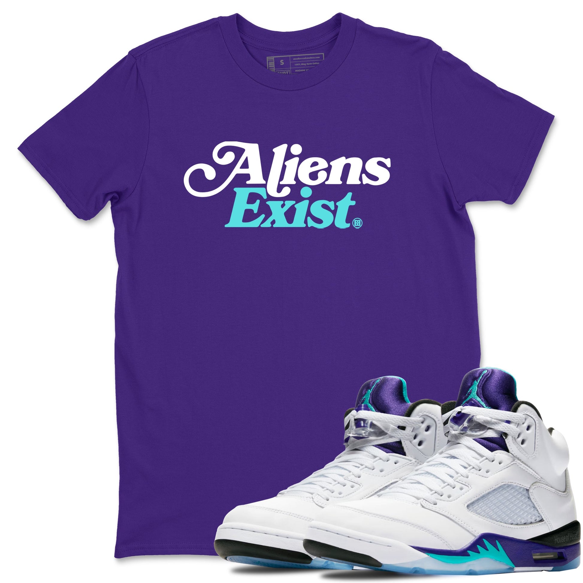 5s Grape shirts to match jordans Alien Exist best t shirts to wear with jordans AJ 5 OG Grape match shoes to clothes SNRT Sneaker Tees unisex cotton Purple 1 shirts