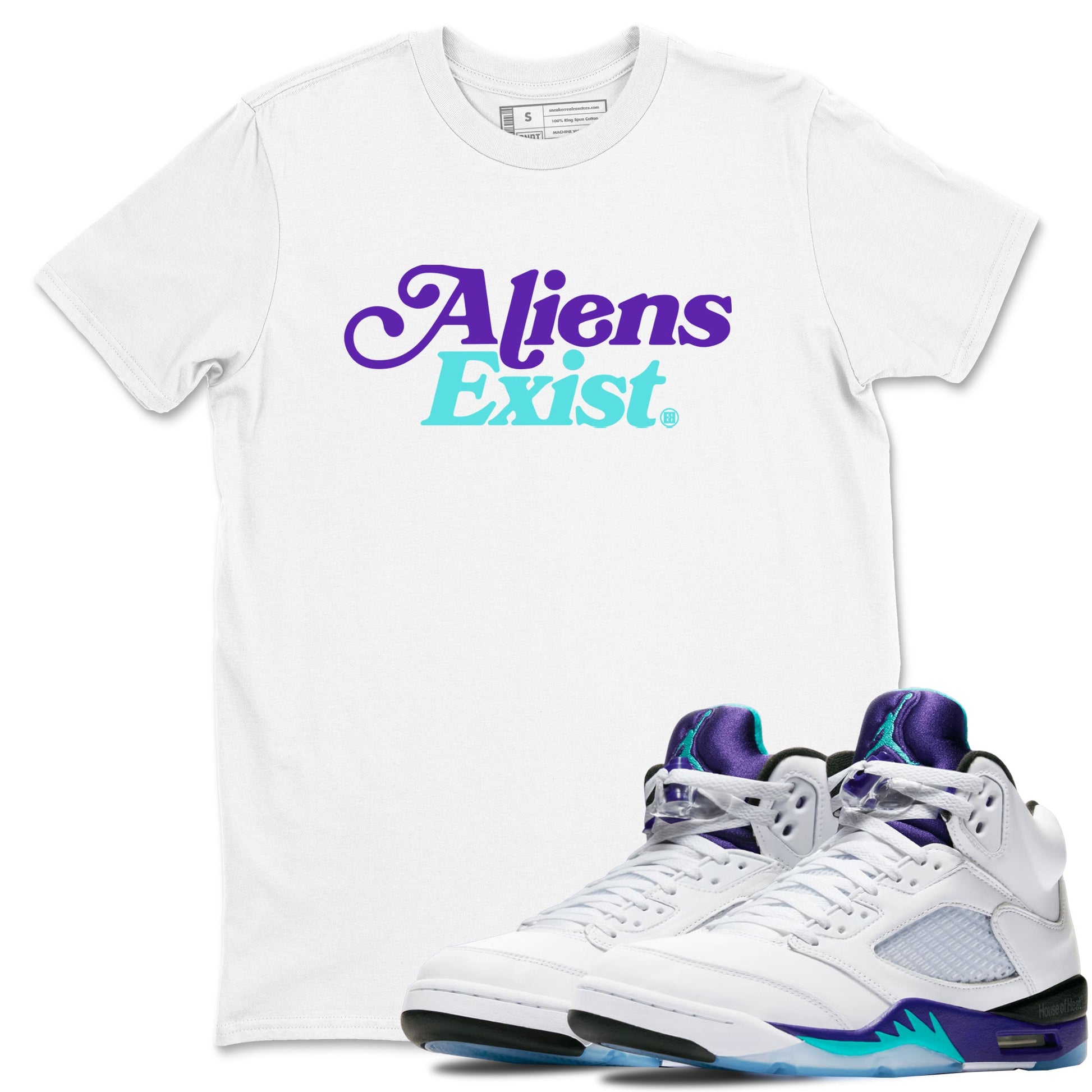5s Grape shirts to match jordans Alien Exist best t shirts to wear with jordans AJ 5 OG Grape match shoes to clothes SNRT Sneaker Tees unisex cotton White 1 shirts