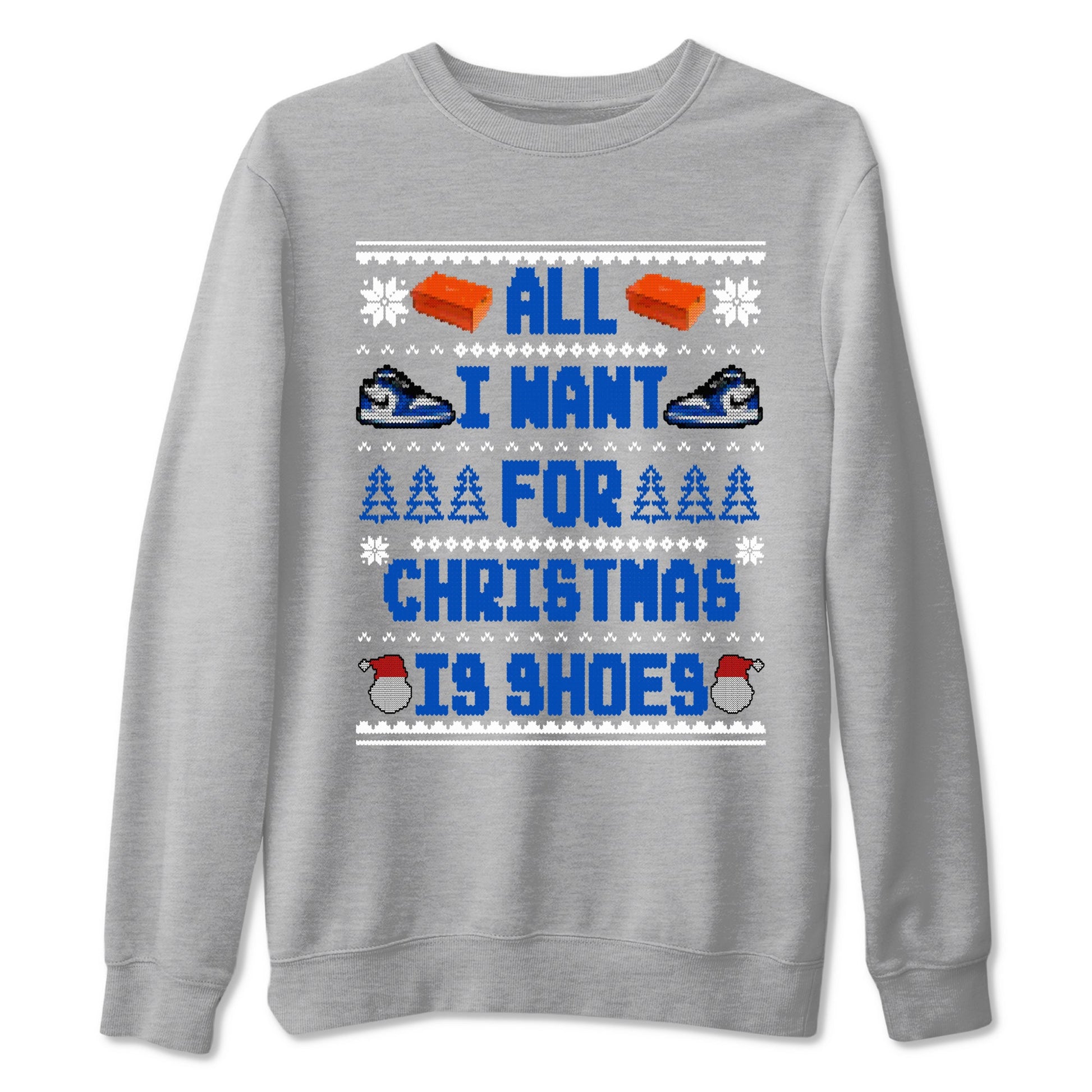 1s Game Royal shirts to match jordans All I Want For Christmas Is Shoes sneaker match tees Air Jordan 1 Retro Low OG Game Royal match shoes to clothes SNRT Sneaker Tees unisex cotton Heather Grey 2 shirts