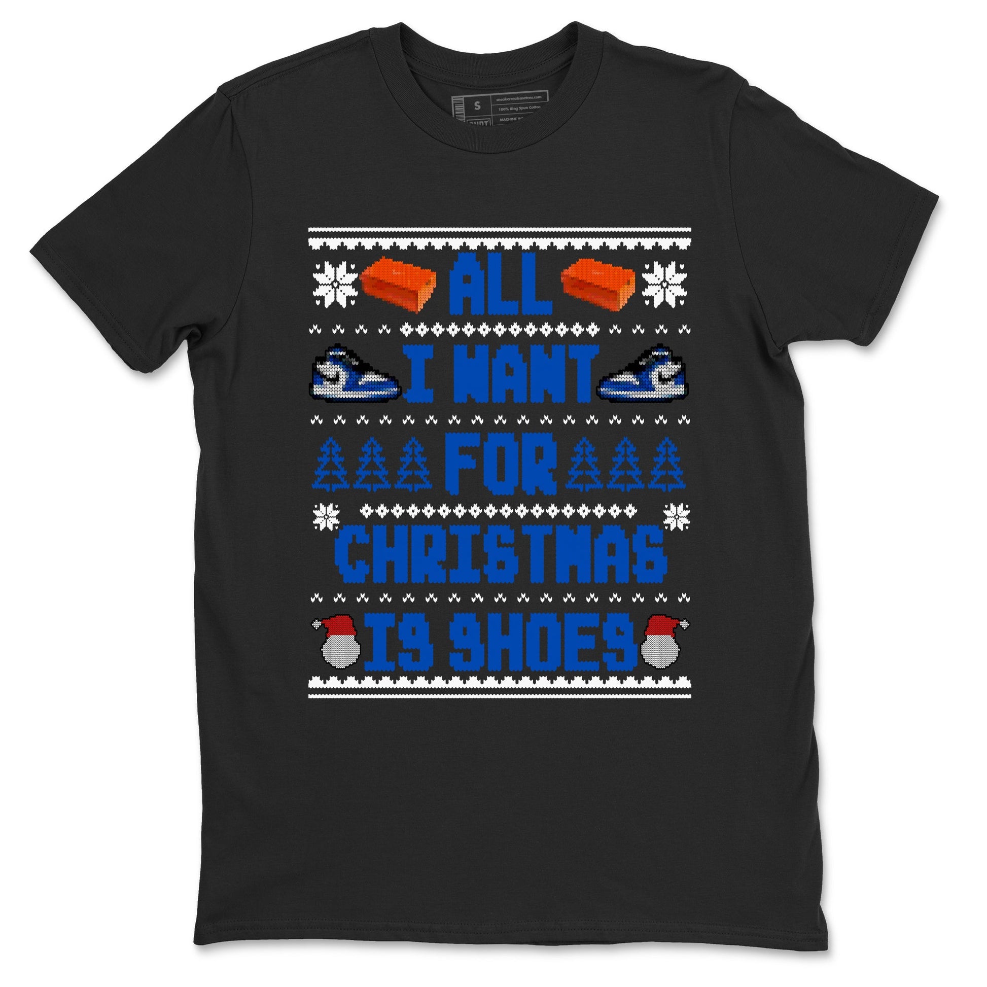 1s Game Royal shirts to match jordans All I Want For Christmas Is Shoes sneaker match tees Air Jordan 1 Retro Low OG Game Royal match shoes to clothes SNRT Sneaker Tees unisex cotton Black 2 shirts