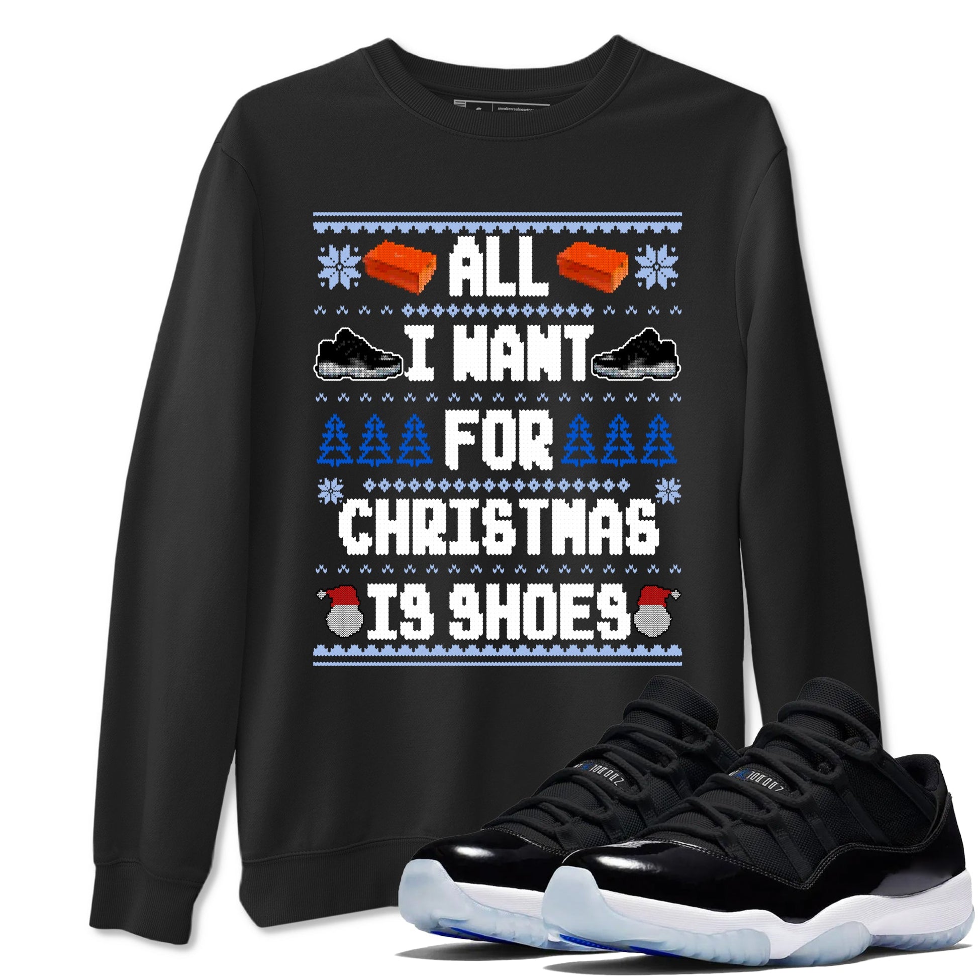 Jordan 11 Low Space Jam t shirts to match sneakers Special Christmas Shirts All I Want For Christmas Is Shoes sneaker match tees Air Jordan 11 Black and Varsity Royal sneaker match tee SNRT Sneaker Tees unisex cotton Black 1 shirts