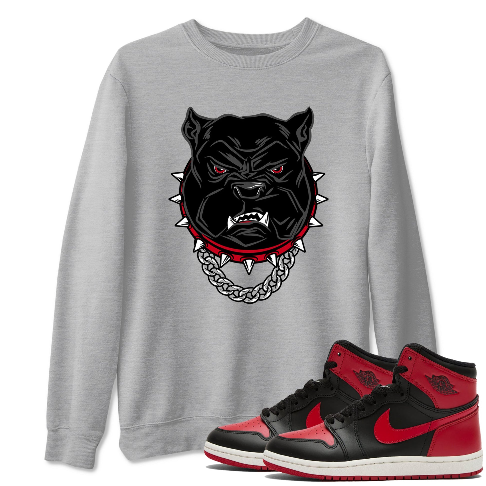 Jordan 1 High '85 "Bred" Graphic shirts Angry Bulldog shirts Air Jordan 1 '85 Bred best t-shirts to wear with jordans SNRT Sneaker Tees unisex cotton Heather Grey 1 shirts