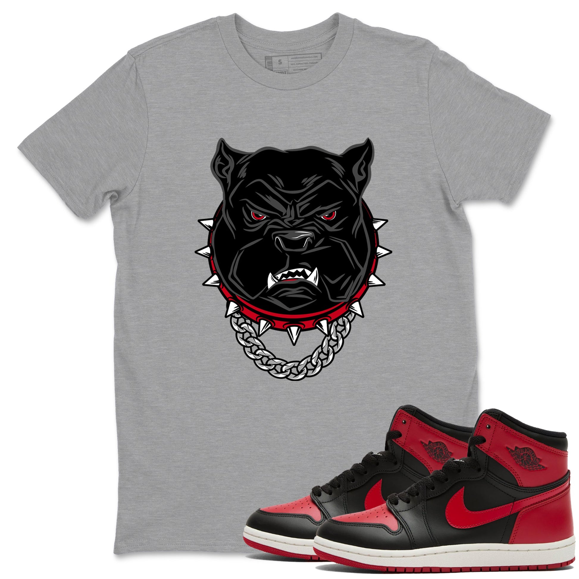 Jordan 1 High '85 "Bred" Graphic shirts Angry Bulldog shirts Air Jordan 1 '85 Bred best t-shirts to wear with jordans SNRT Sneaker Tees unisex cotton Heather Grey 1 shirts