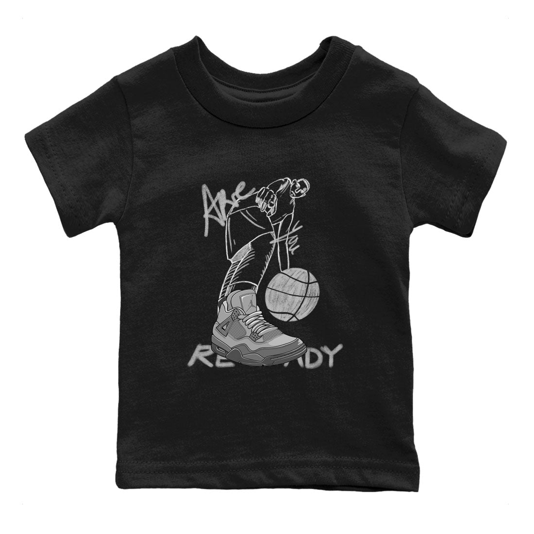 4s Wet Cement shirts to match jordans Are You Ready sneaker match tees Air Jordan 4 SE Wet Cement SNRT Sneaker Release Tees Youth Baby Black 2 crew neck shirts