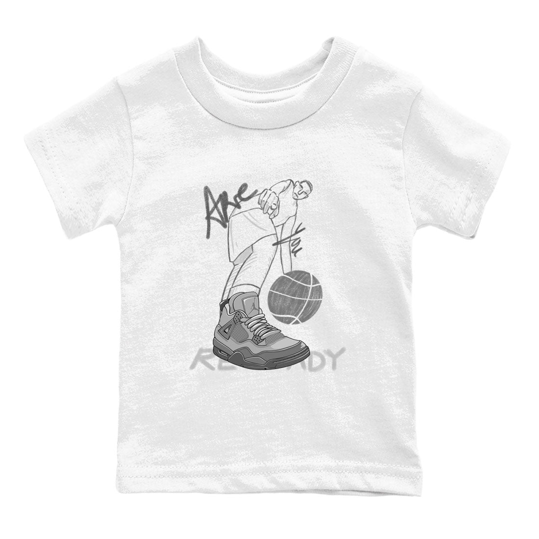 4s Wet Cement shirts to match jordans Are You Ready sneaker match tees Air Jordan 4 SE Wet Cement SNRT Sneaker Release Tees Youth Baby White 2 crew neck shirts