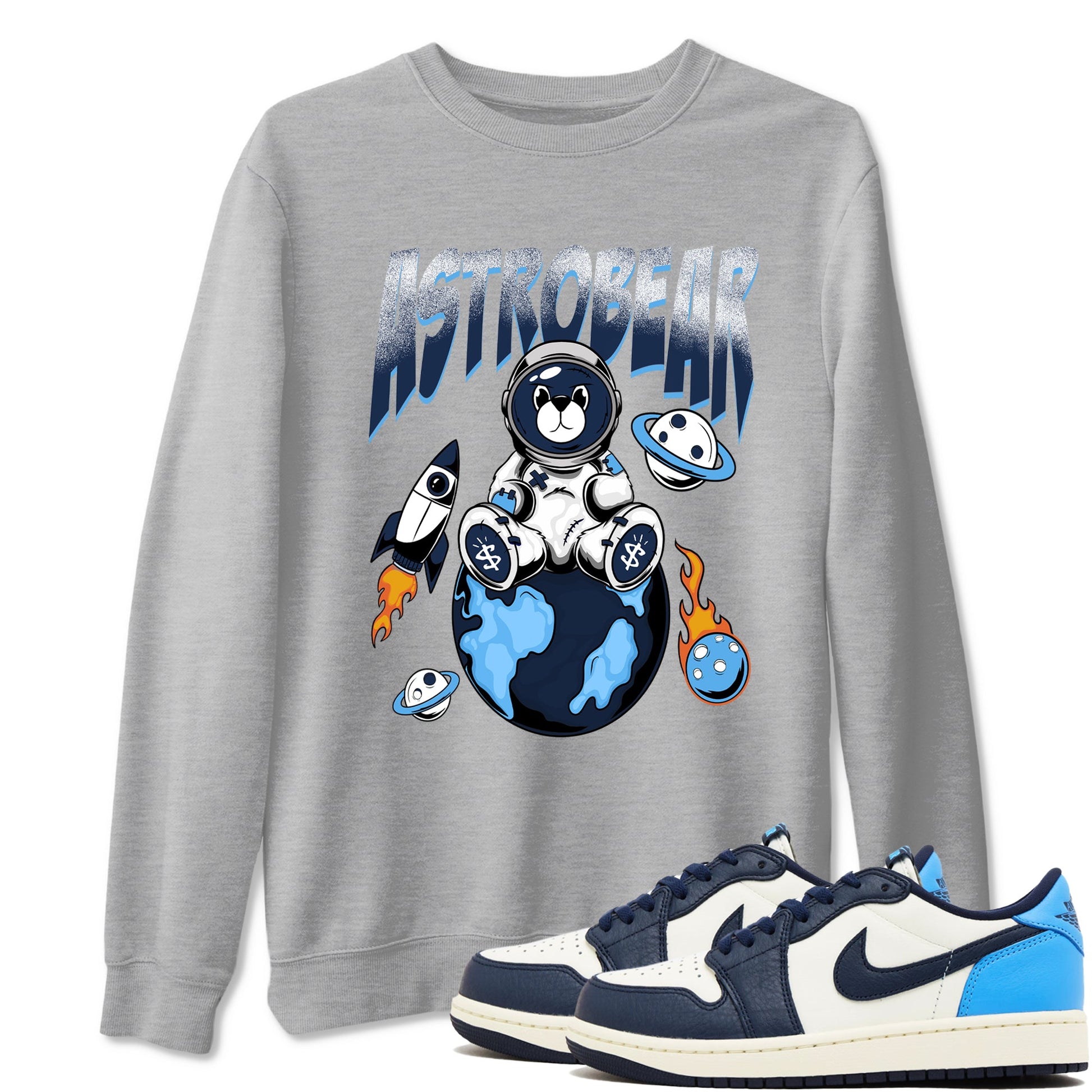 1s Obsidian shirts to match jordans Astrobear shirts to match Jordans AJ1 Retro Low OG Obsidian match shoes to clothes SNRT Sneaker Tees unisex cotton Heather Grey 1 shirts