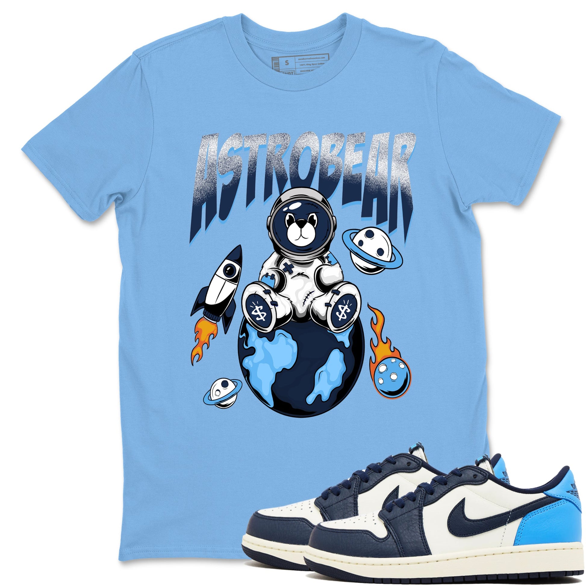 1s Obsidian shirts to match jordans Astrobear shirts to match Jordans AJ1 Retro Low OG Obsidian match shoes to clothes SNRT Sneaker Tees unisex cotton Carolina Blue 1 shirts