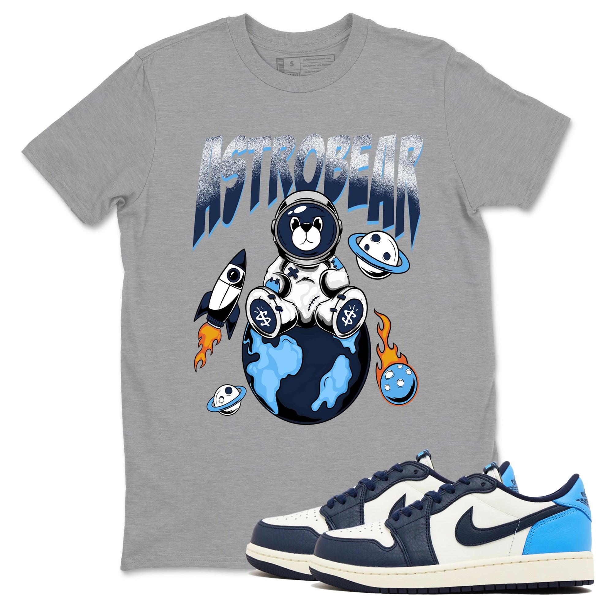 1s Obsidian shirts to match jordans Astrobear shirts to match Jordans AJ1 Retro Low OG Obsidian match shoes to clothes SNRT Sneaker Tees unisex cotton Heather Grey 1 shirts