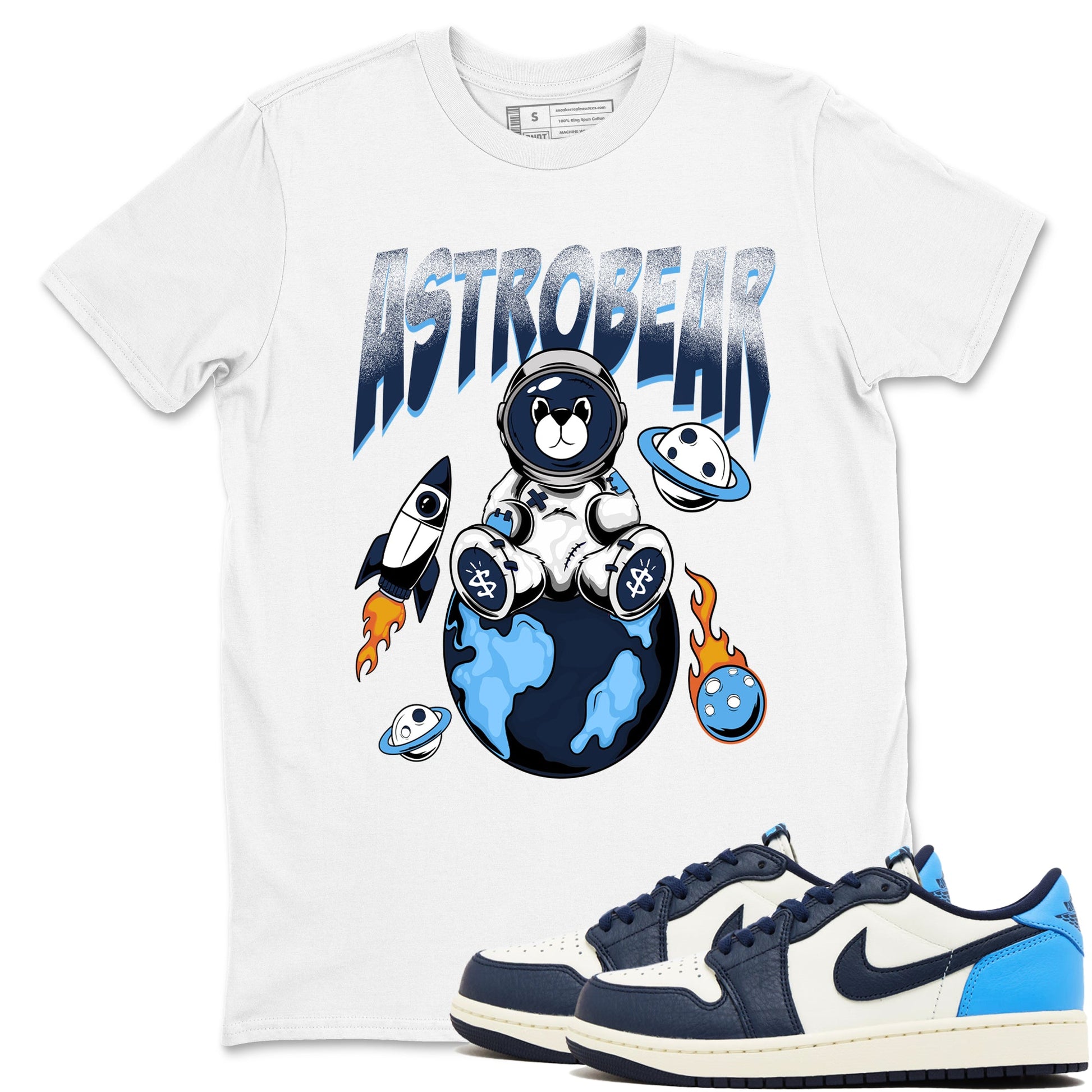 1s Obsidian shirts to match jordans Astrobear shirts to match Jordans AJ1 Retro Low OG Obsidian match shoes to clothes SNRT Sneaker Tees unisex cotton White 1 shirts