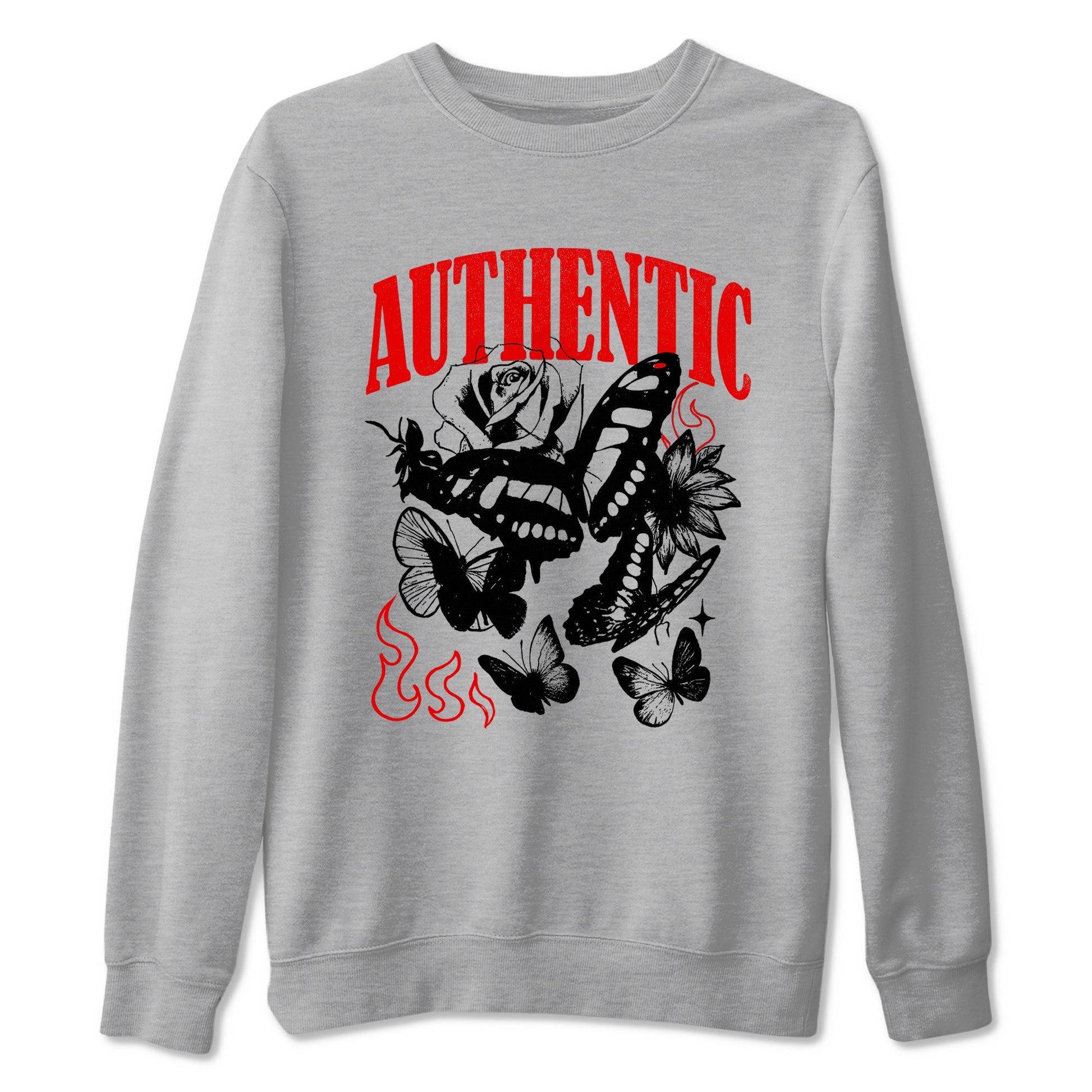 Authentic Flame sneaker match t-shirt styled to complete your fit with the Air Jordan 5 Fire Red sneakers, shown in Heather Grey 2.