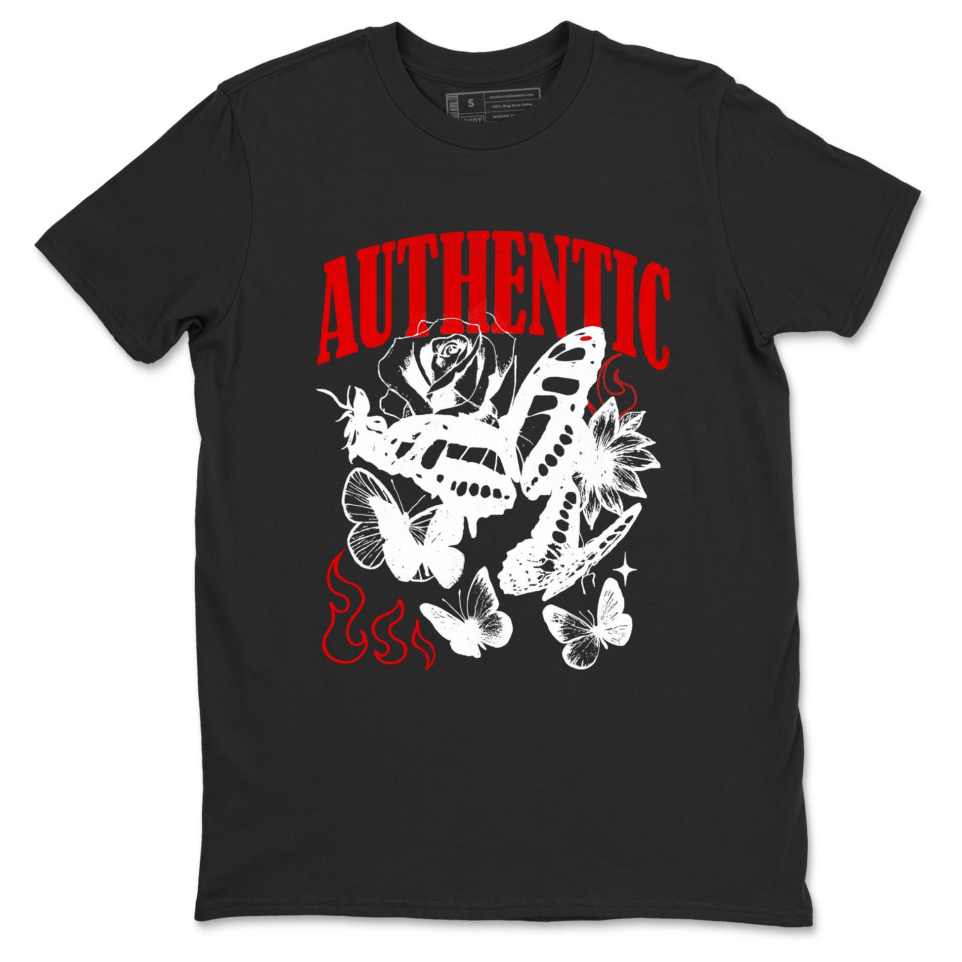 Authentic Flame sneaker match t-shirt styled to complete your fit with the Air Jordan 5 Fire Red sneakers, shown in Black 2.
