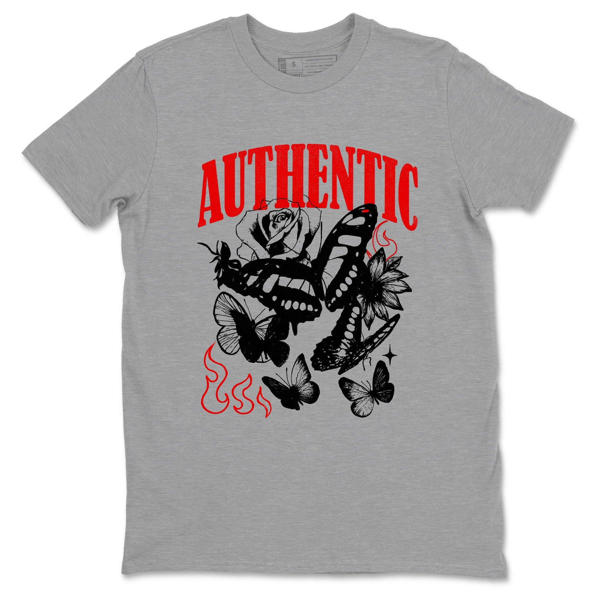 Authentic Flame sneaker match t-shirt styled to complete your fit with the Air Jordan 5 Fire Red sneakers, shown in Heather Grey 2.
