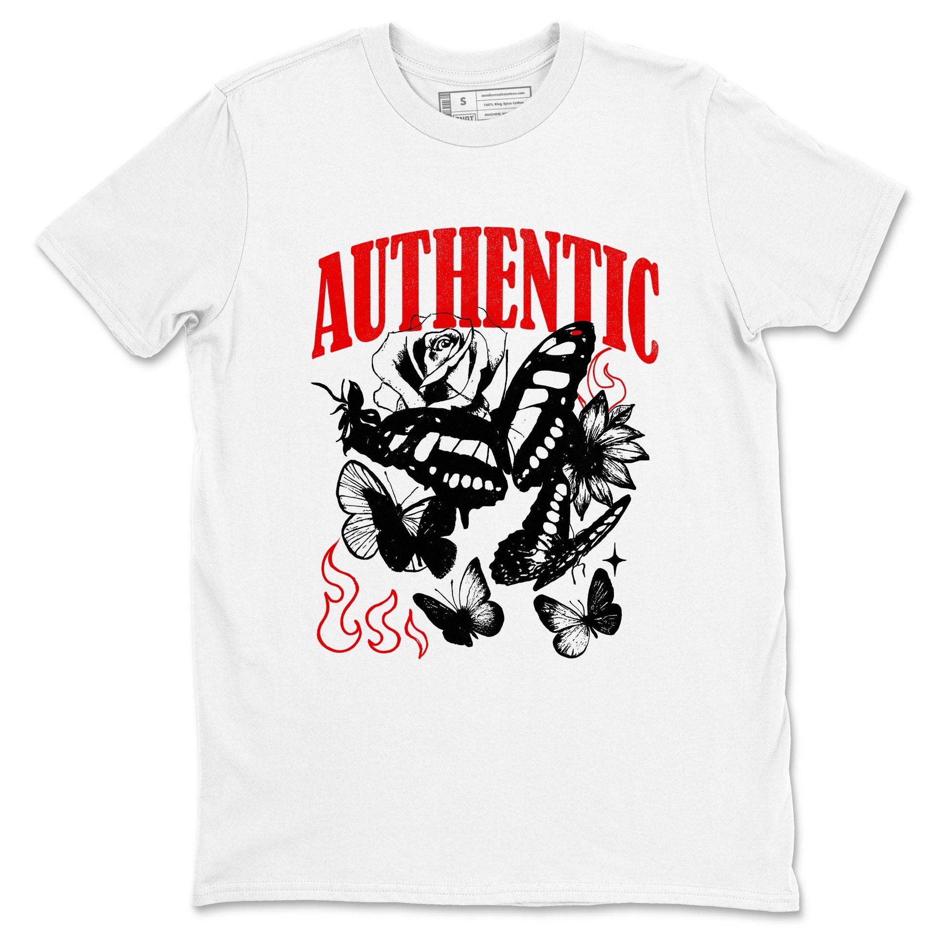 Authentic Flame sneaker match t-shirt styled to complete your fit with the Air Jordan 5 Fire Red sneakers, shown in White 2.