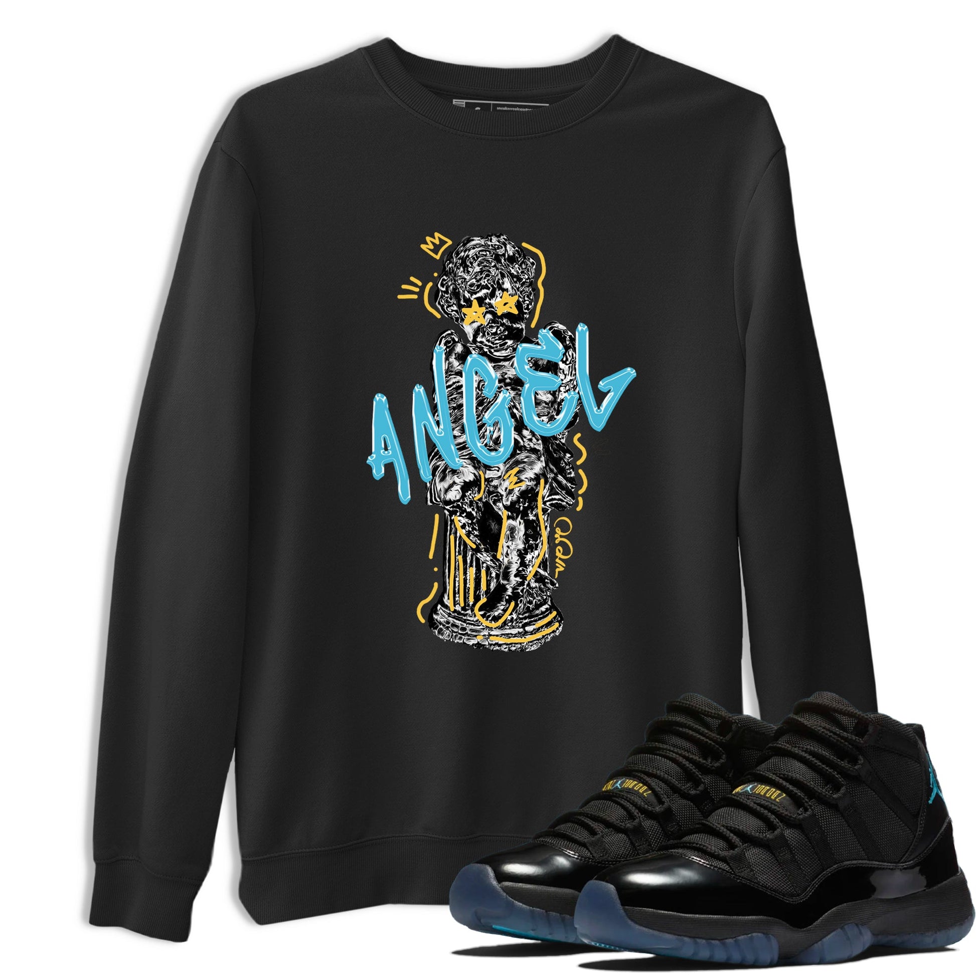Sneaker Threads – Sneaker Tees To Match Air Jordan 11 Gamma – Baby Angel Graphic Tee Black 1. Perfect for Jordan releases 2025 colorways.