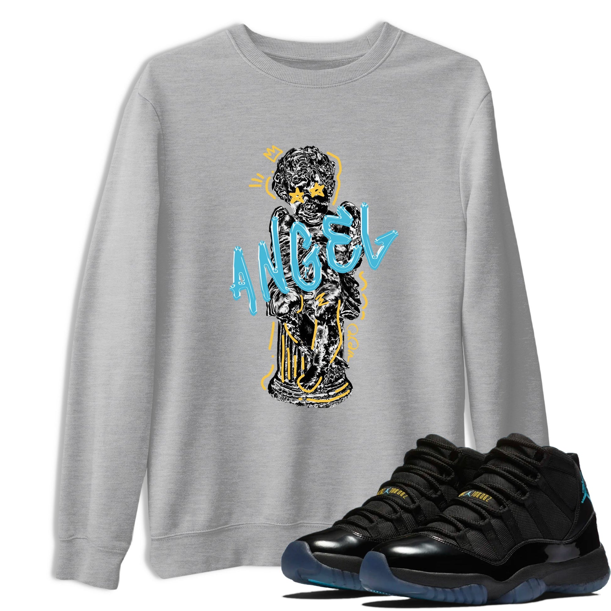 Sneaker Threads – Sneaker Tees To Match Air Jordan 11 Gamma – Baby Angel Graphic Tee Heather Grey 1. Perfect for Jordan releases 2025 colorways.