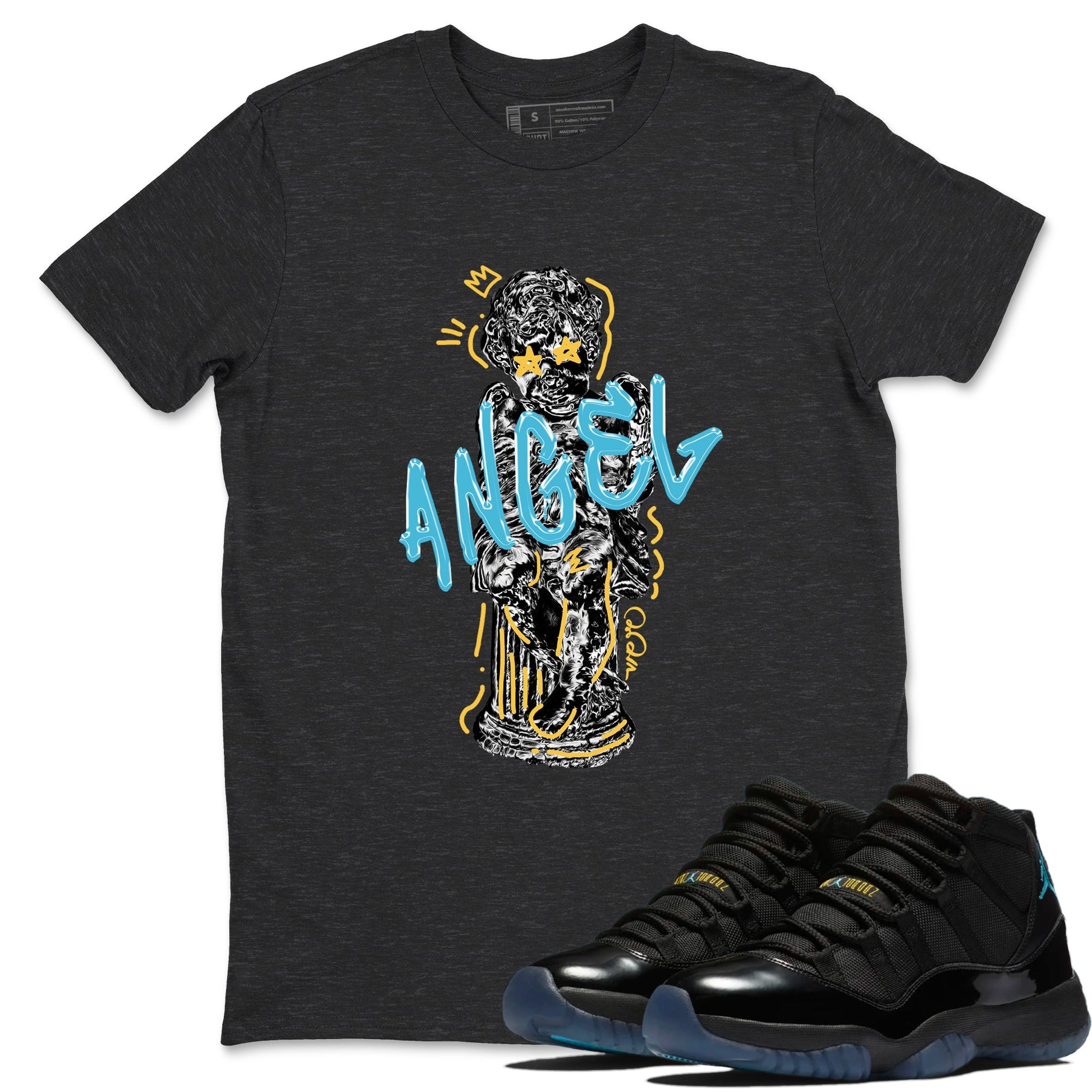 Sneaker Threads – Sneaker Tees To Match Air Jordan 11 Gamma – Baby Angel Graphic Tee Charcoal Heather 1. Perfect for Jordan releases 2025 colorways.