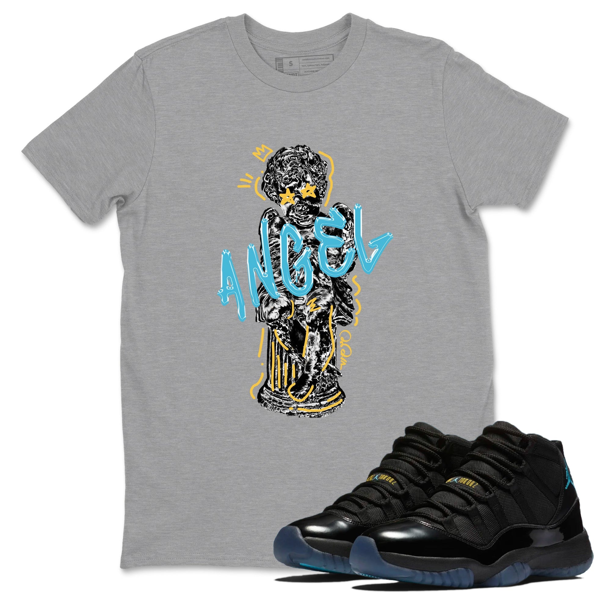 Sneaker Threads – Sneaker Tees To Match Air Jordan 11 Gamma – Baby Angel Graphic Tee Heather Grey 1. Perfect for Jordan releases 2025 colorways.