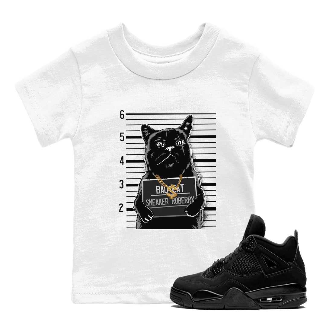 4s Black Cat shirts to match jordans Bad Cat sneaker match tees Air Jordan 4 Black Cat match shoes to clothes SNRT Sneaker Tees Youth Baby White 1 tee