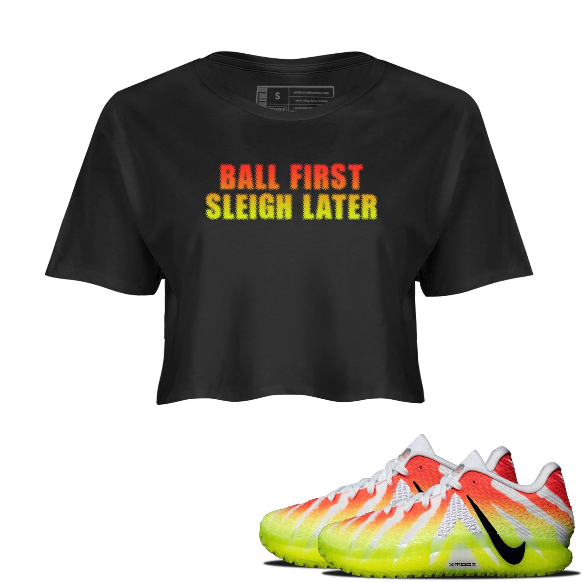 Sneaker Threads – Sneaker Tees To Match Nike JA 3 Under The Christmas Tree – Ball First Sleigh Later Crop Tee Black 1. Perfect for Jordan releases 2025 colorways. Perfect for Ja Morant sneaker releases and Christmas 2025 colorways.